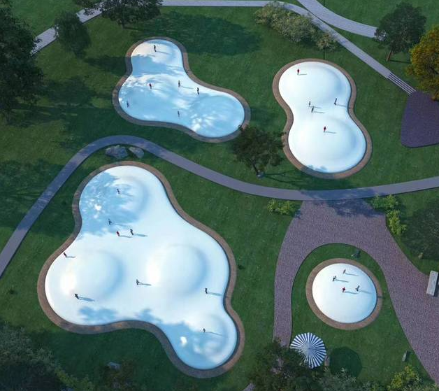 整体采用安全,舒适的膜类似云朵造型膜结构云朵蹦床