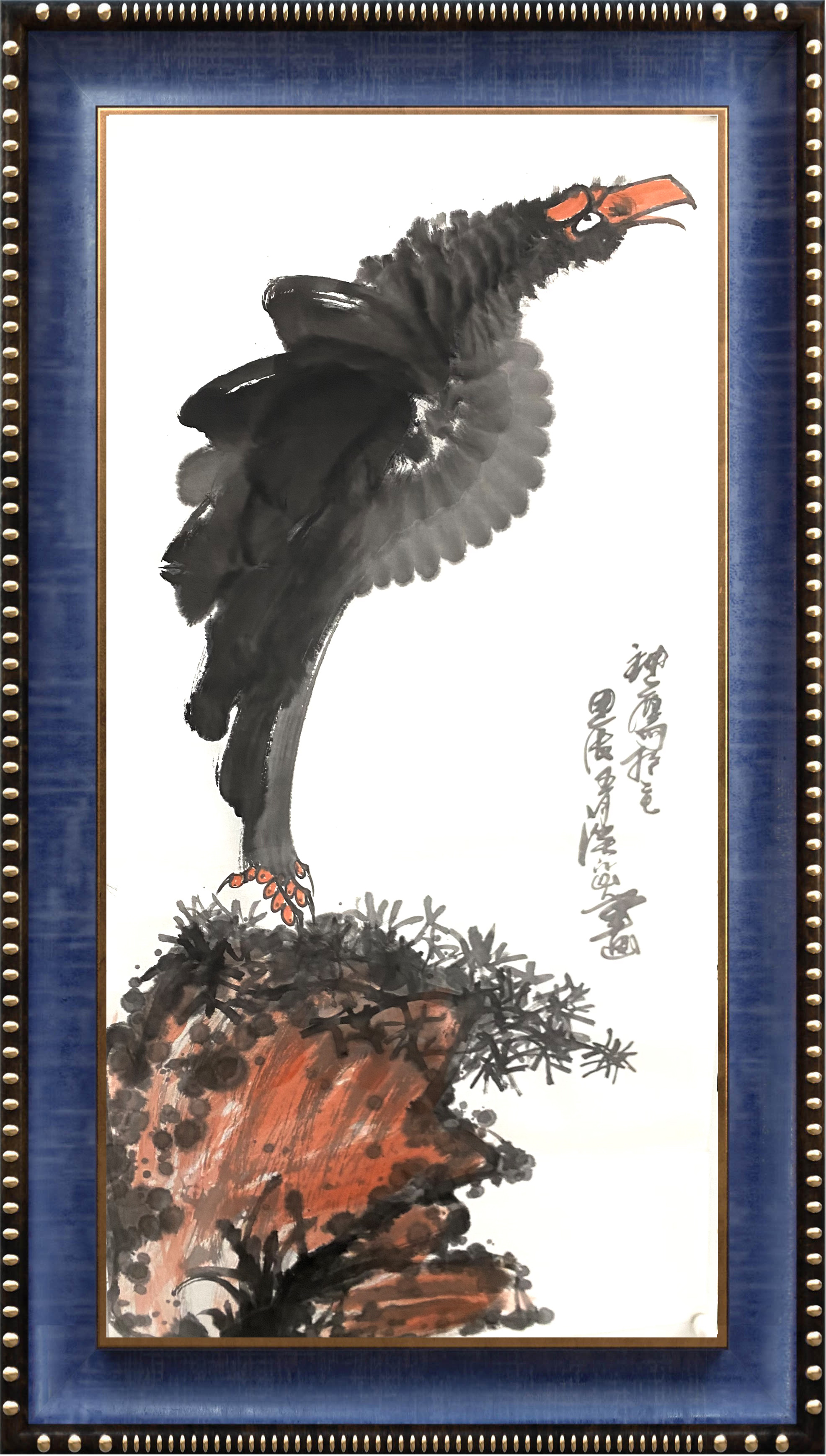 国画家朱祖国的水墨雄鹰作品,崇尚笔墨,形式的意趣,强调寓意抒情,把握