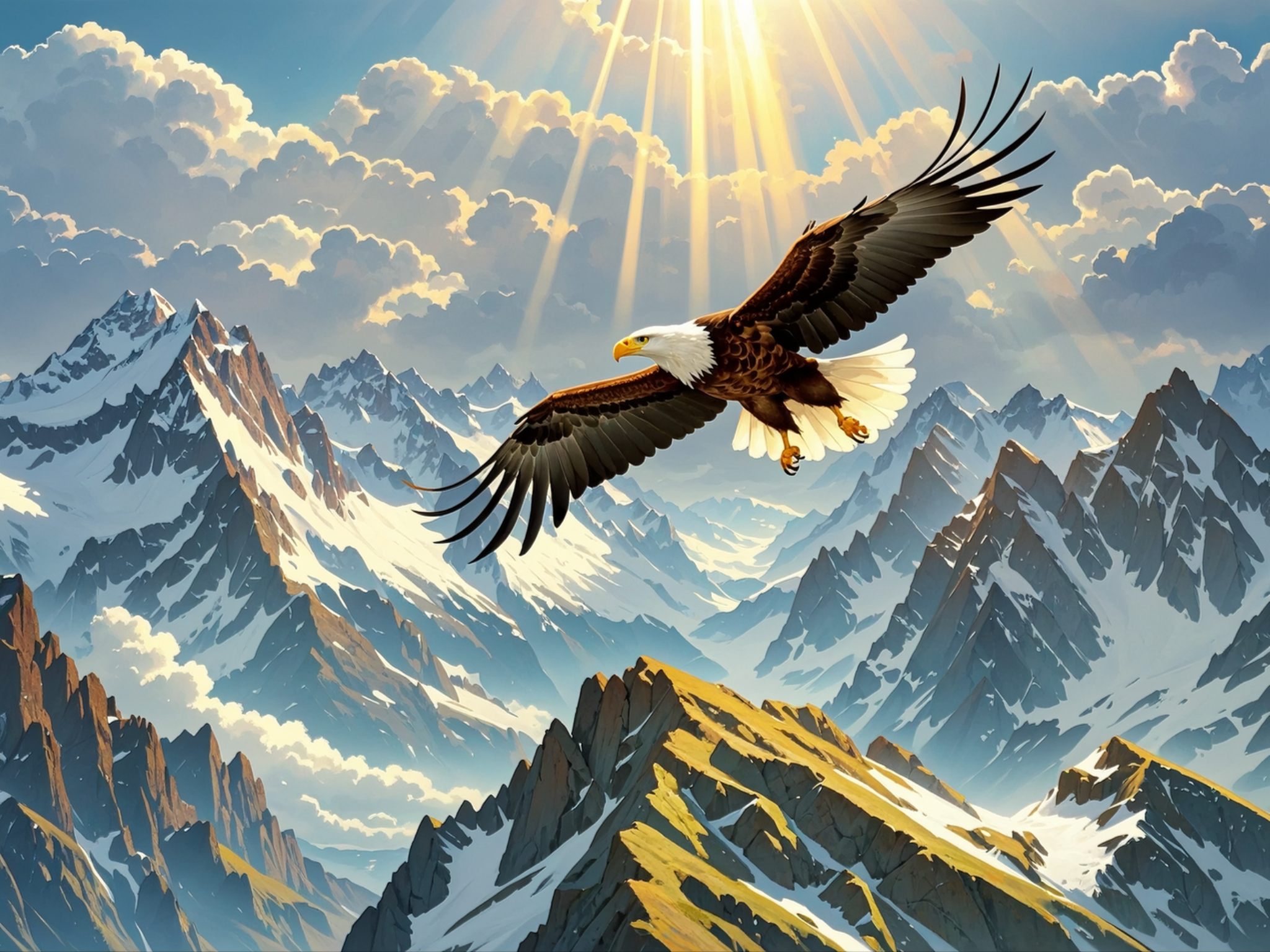 雄鹰展翅高飞,翱翔于蓝天白云之间,自由而豪迈,宛如天空的主宰