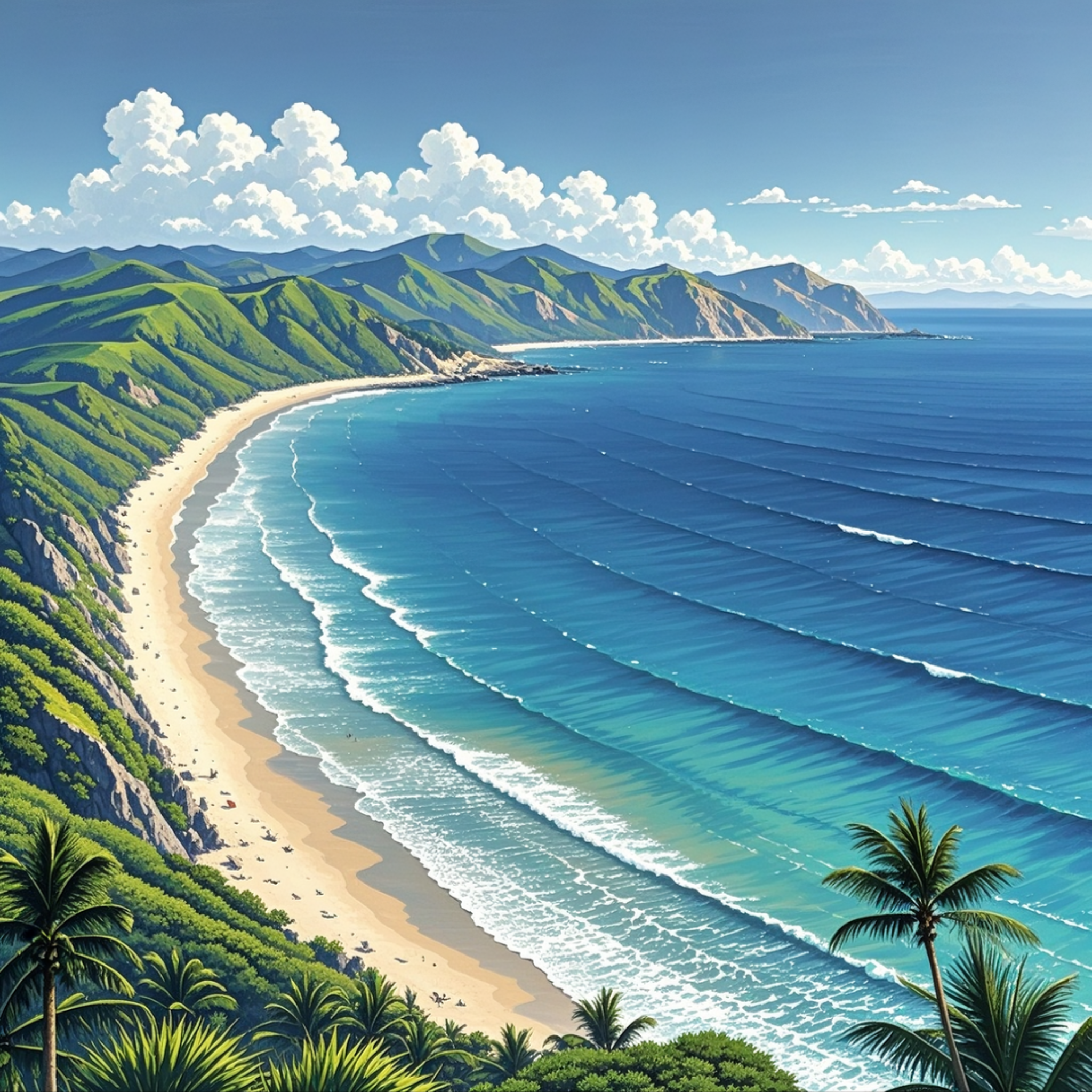 蔚蓝的大海,一望无际的海岸线