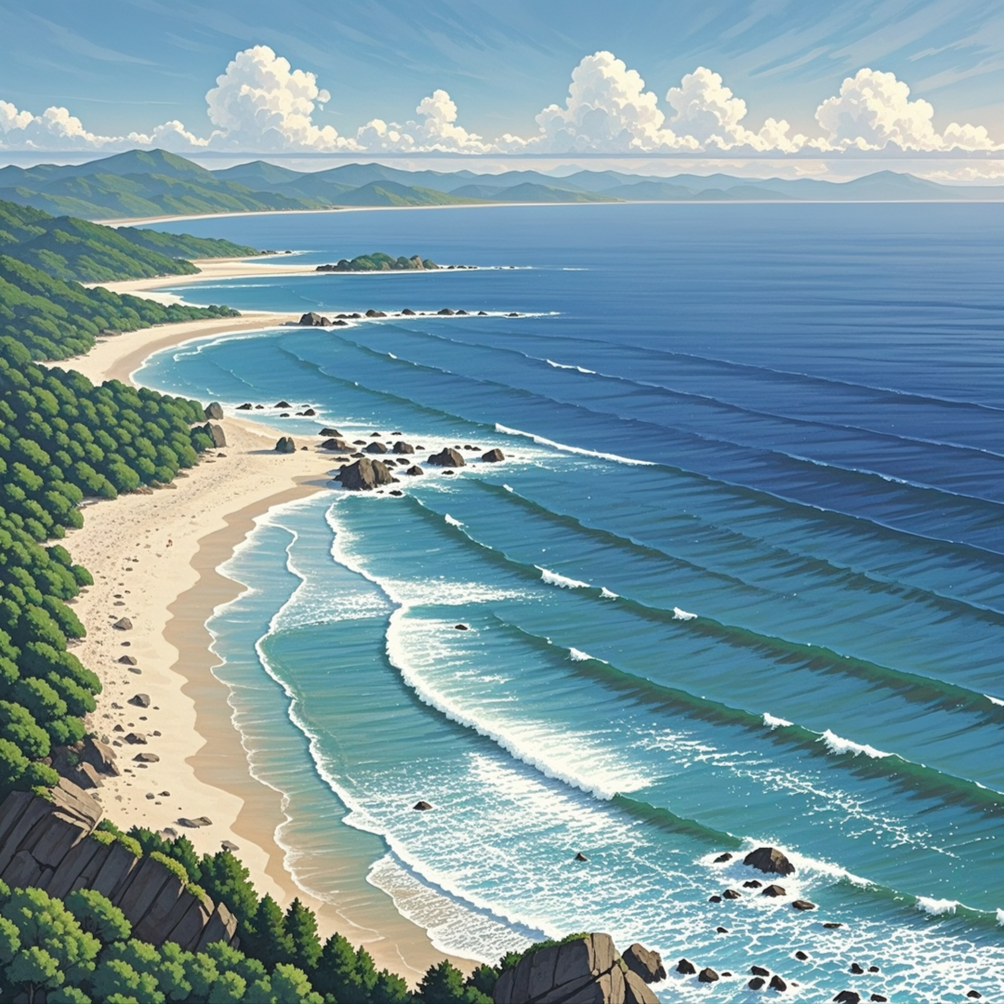 蔚蓝的大海,一望无际的海岸线