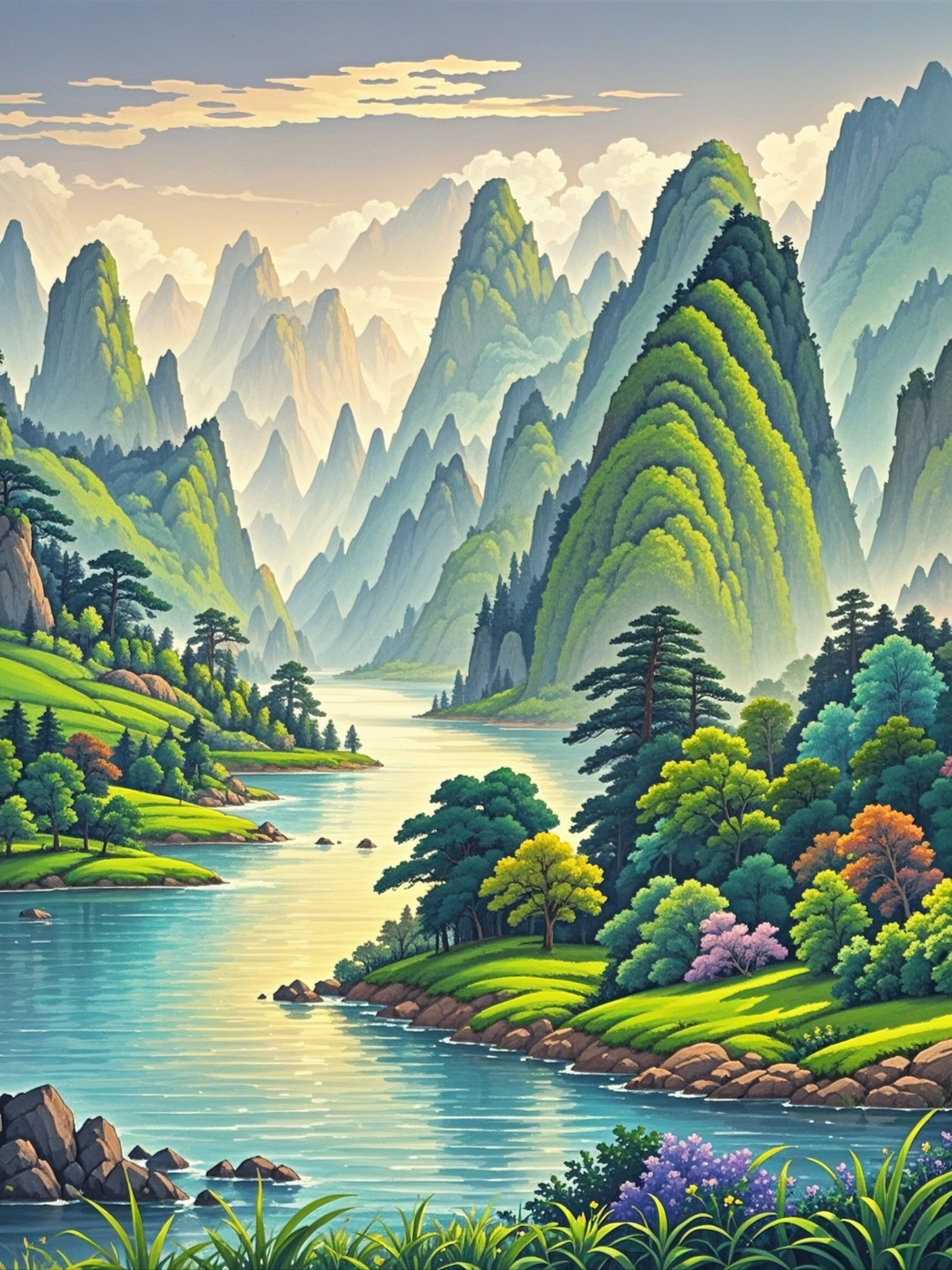 两岸青山,绿意盈