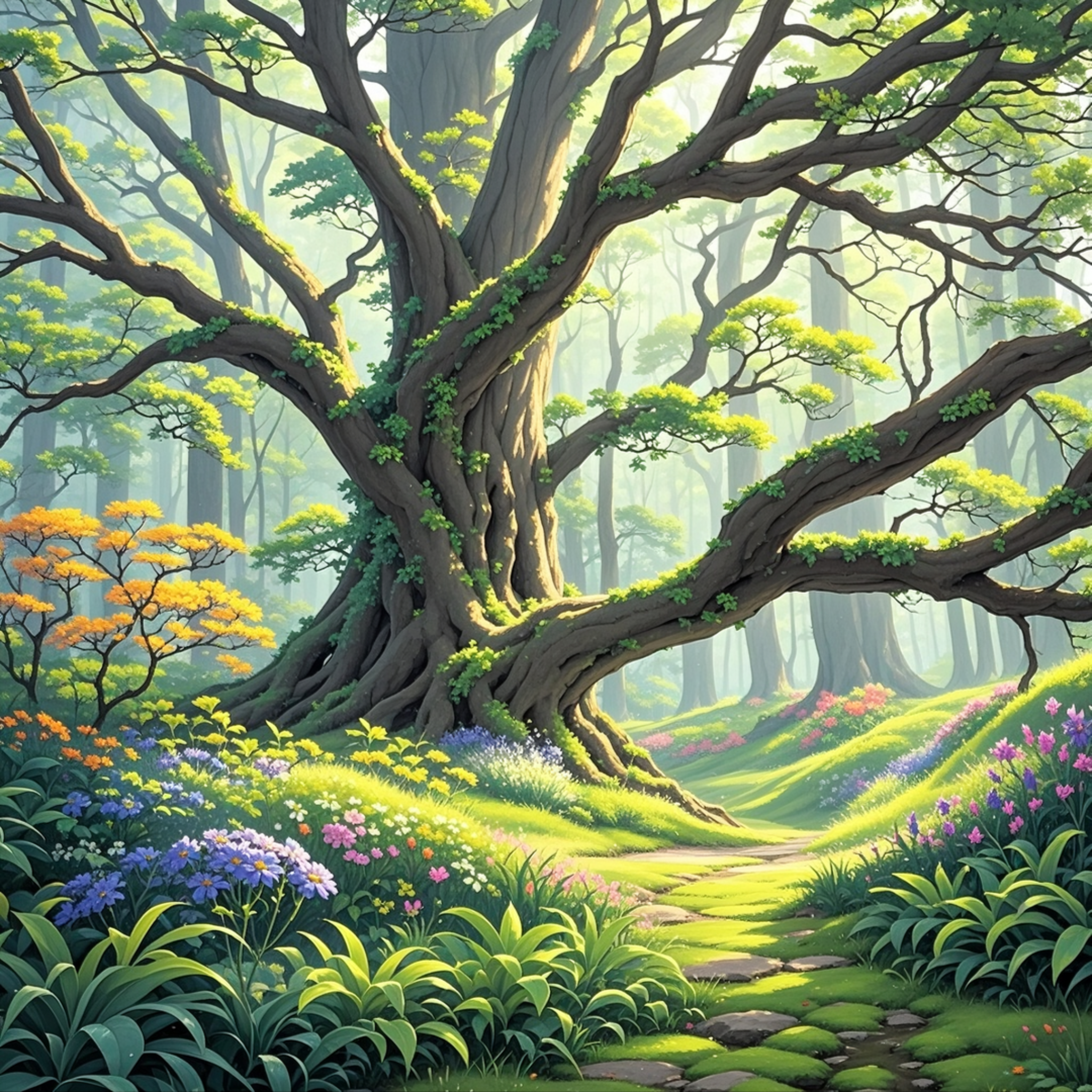 巨木参天,枝叶茂盛,如森林的守护者