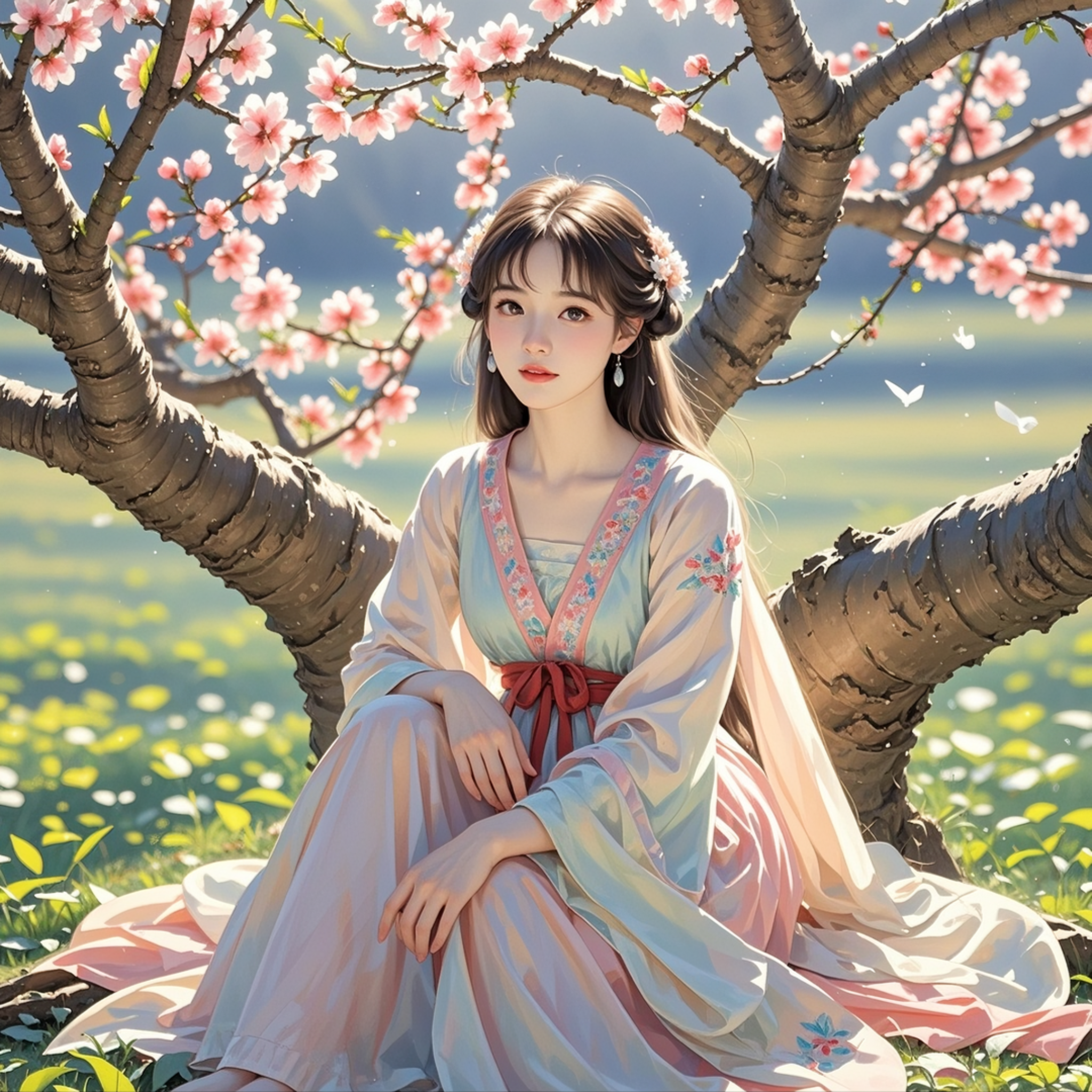 桃花树下的美女