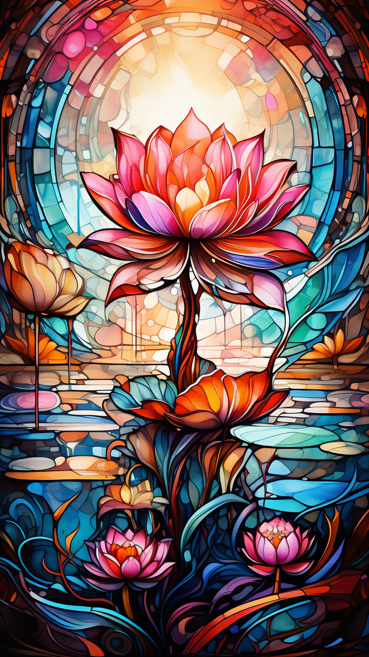 彩色玻璃荷花,晶莹剔透的艺术品.