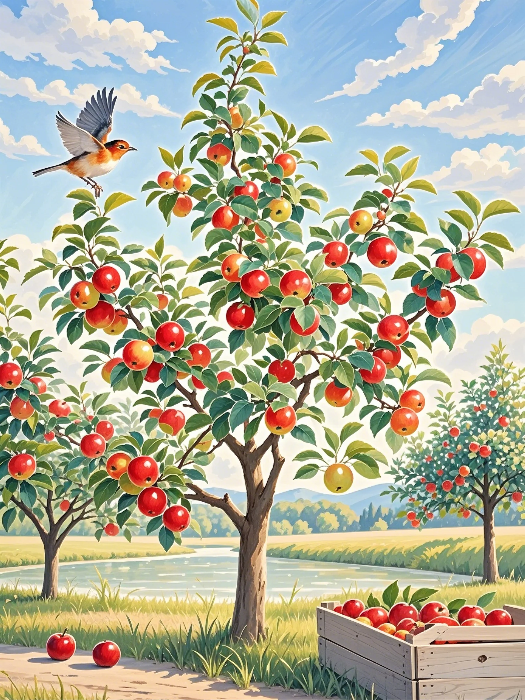 枝头苹果,圆润可爱,秋实累累