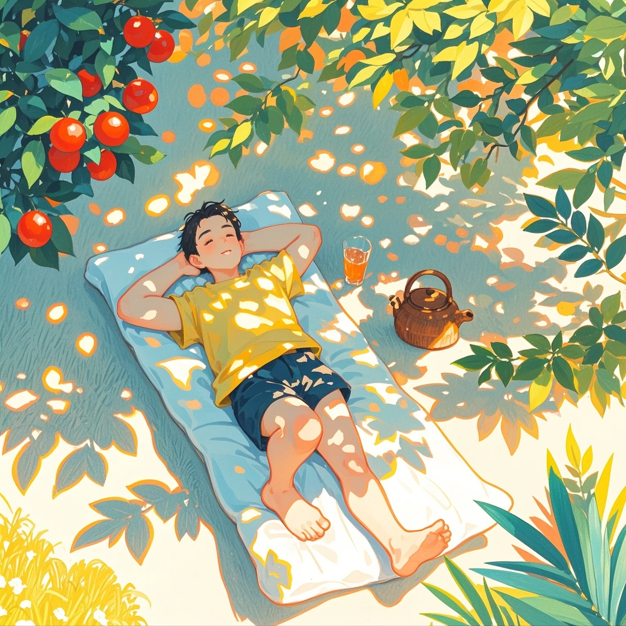 躺在树下,夏日的炎热被树叶轻轻遮挡,只剩下宁静和悠闲