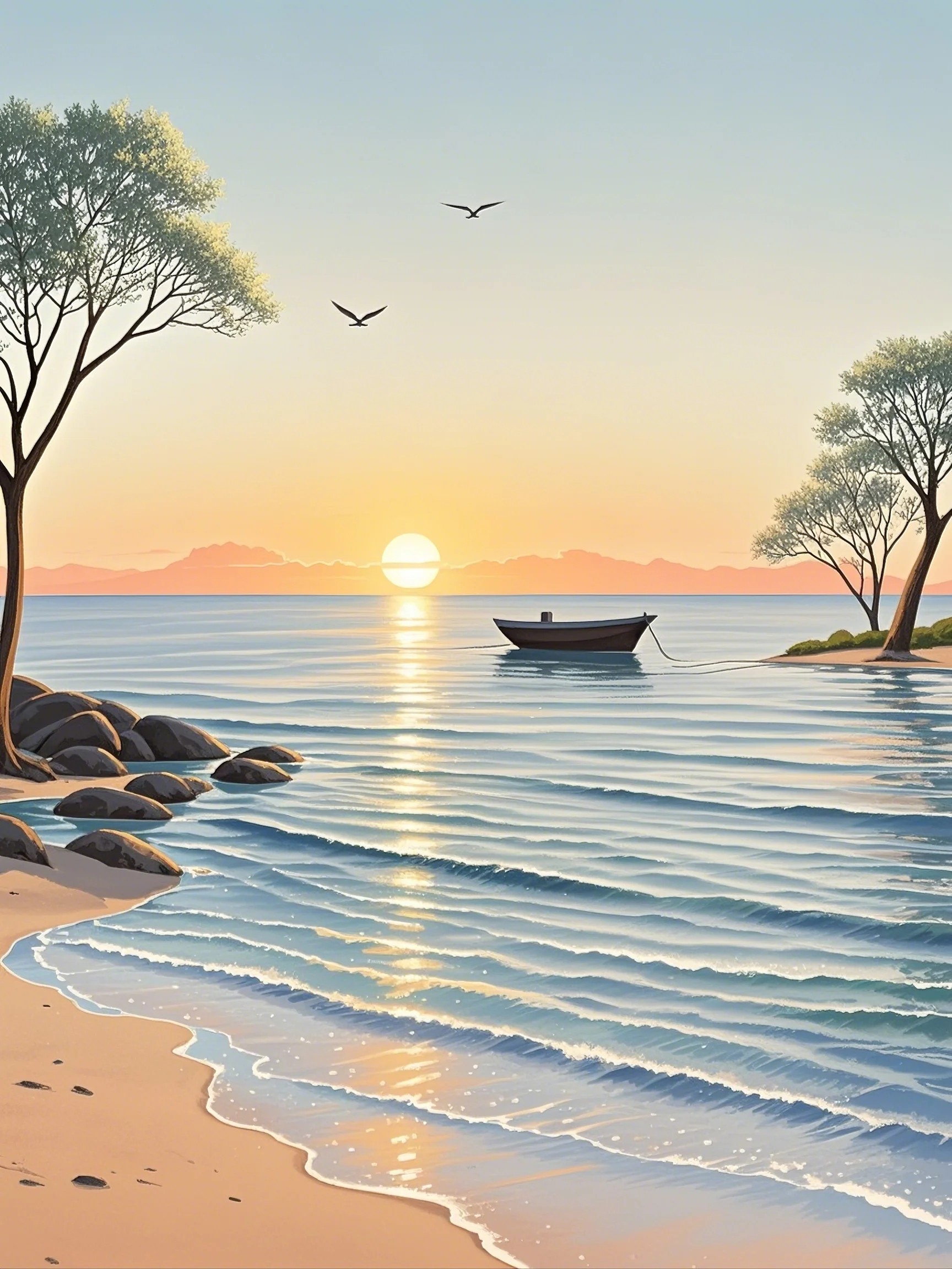 海风轻拂,晨曦微露,海边的清晨宁静而清新