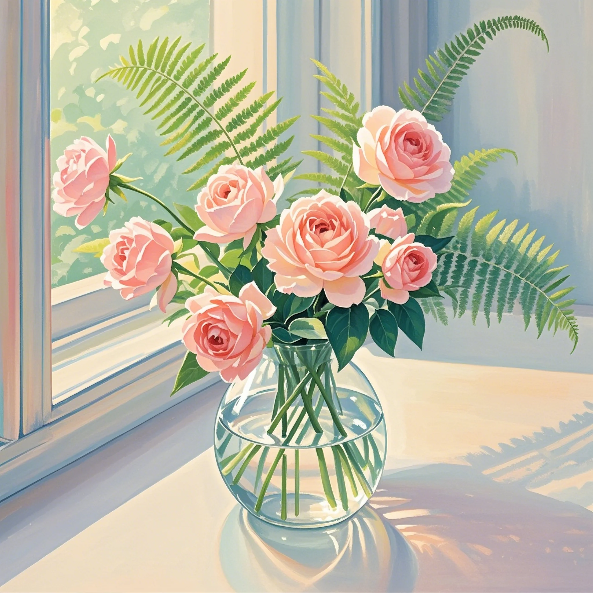 鲜花在花瓶中轻轻摇曳,它们的清新与室内的宁静相得益彰