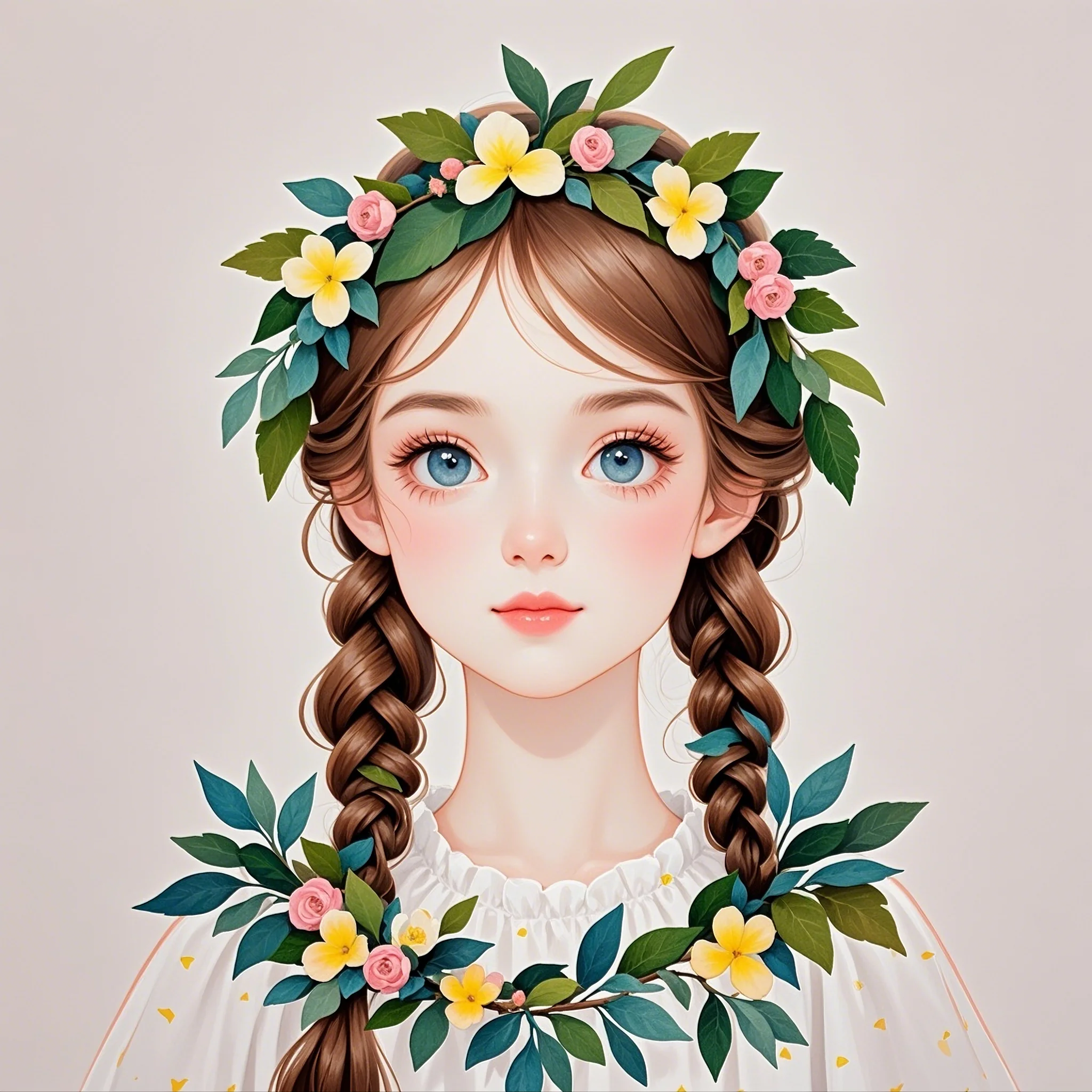 女孩头戴花环,仿佛从童话世界中走出的精灵