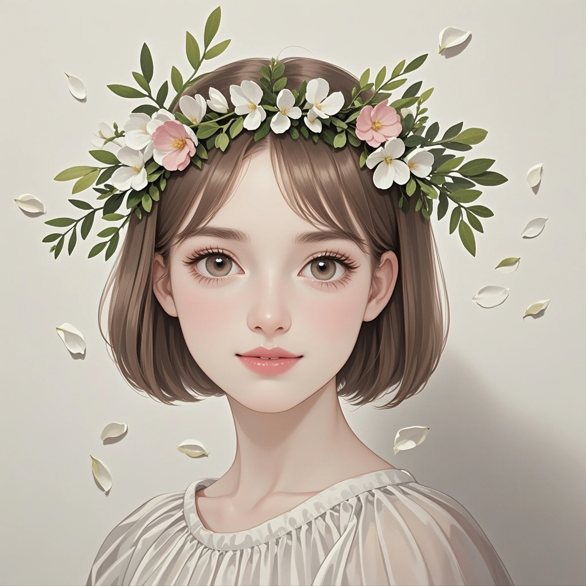 女孩头戴花环,仿佛从童话世界中走出的精灵