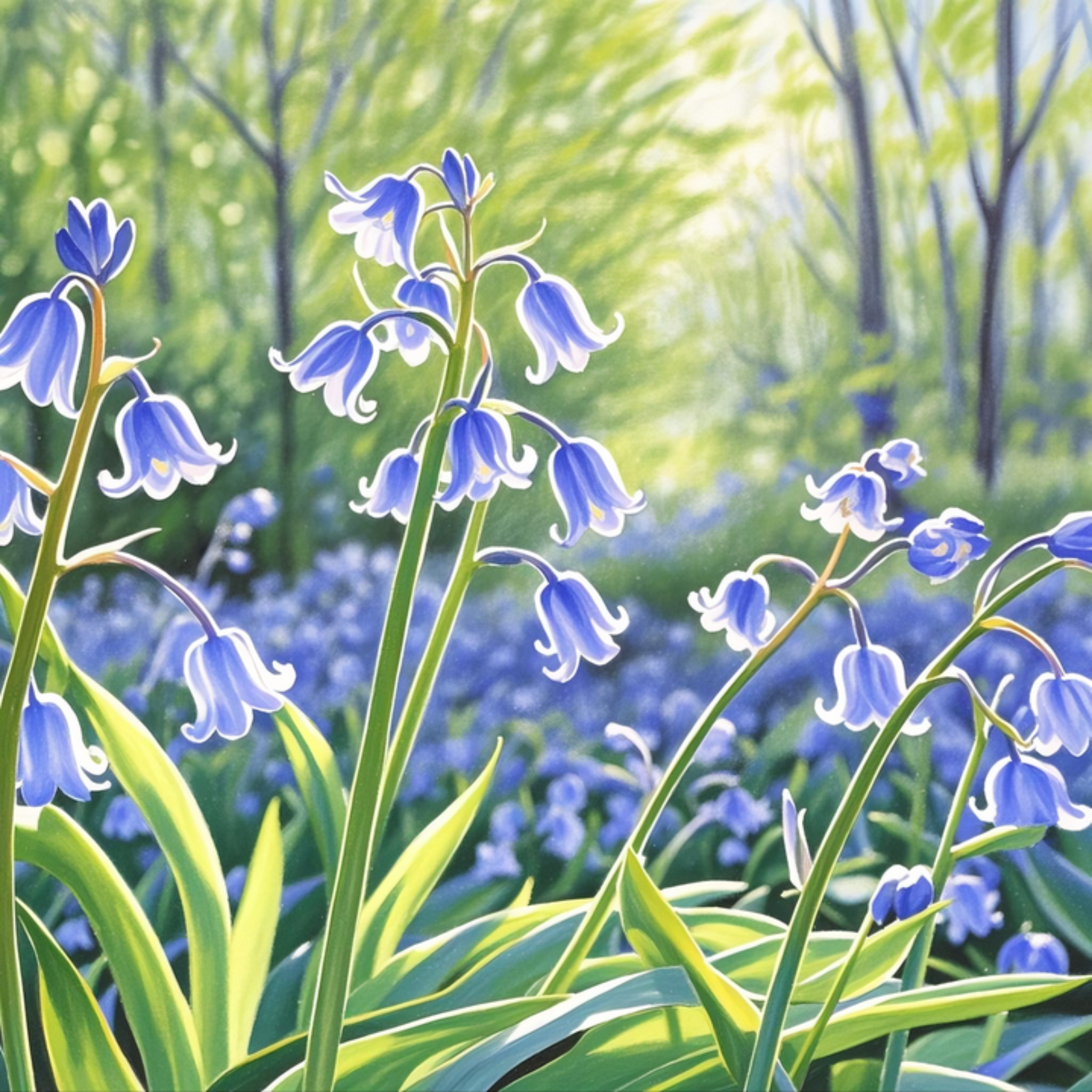 蓝铃花在微风中摇曳,仿佛是大自然的蓝色精灵,散发着淡淡的清香