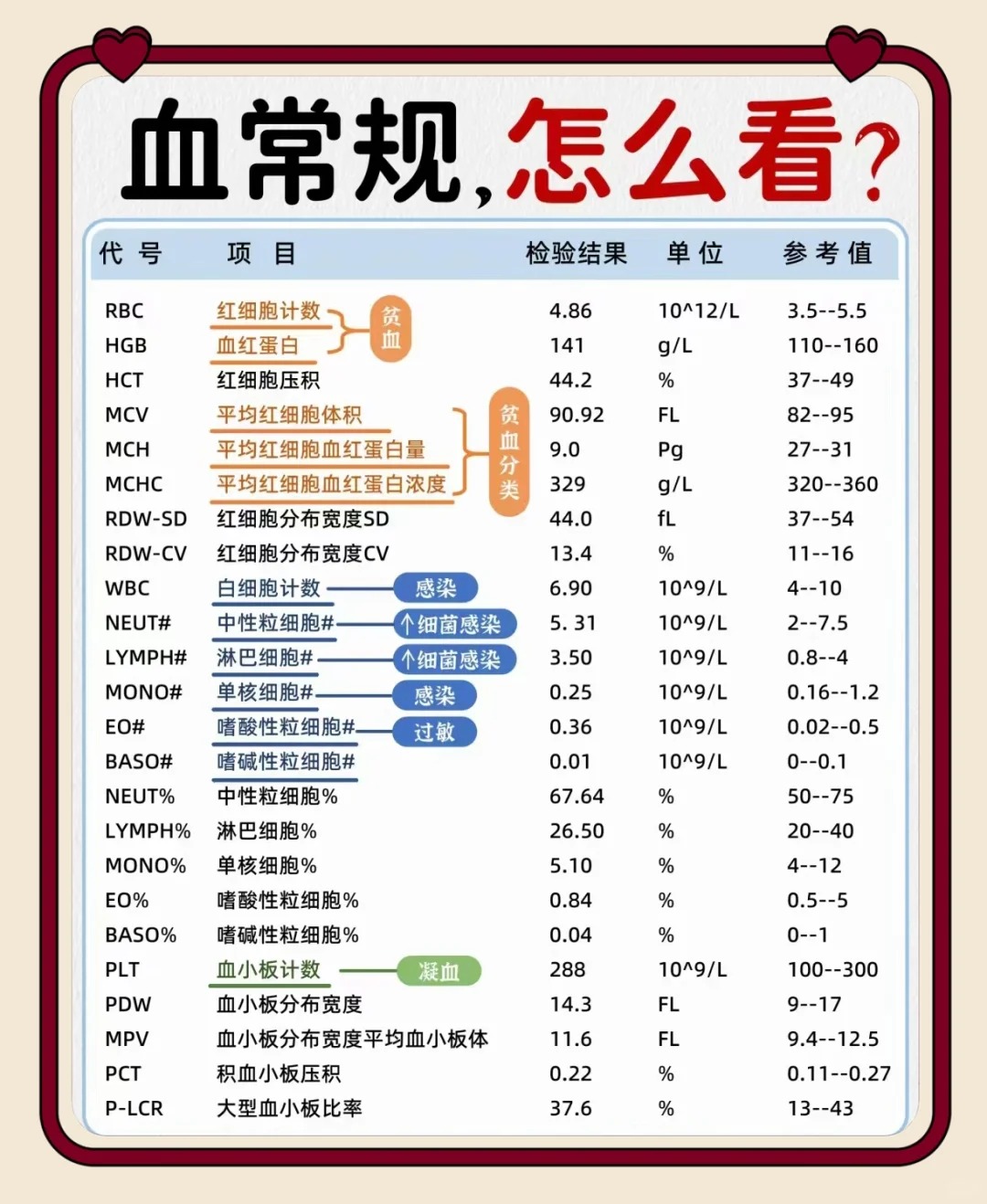 血常规检查项目正常静脉全血指标解析图血液检查项目表举例