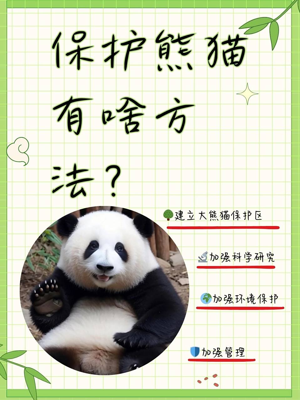 在网上找了一些保护大熊猫的措施,在这里分享出来,希望大家都积极起来