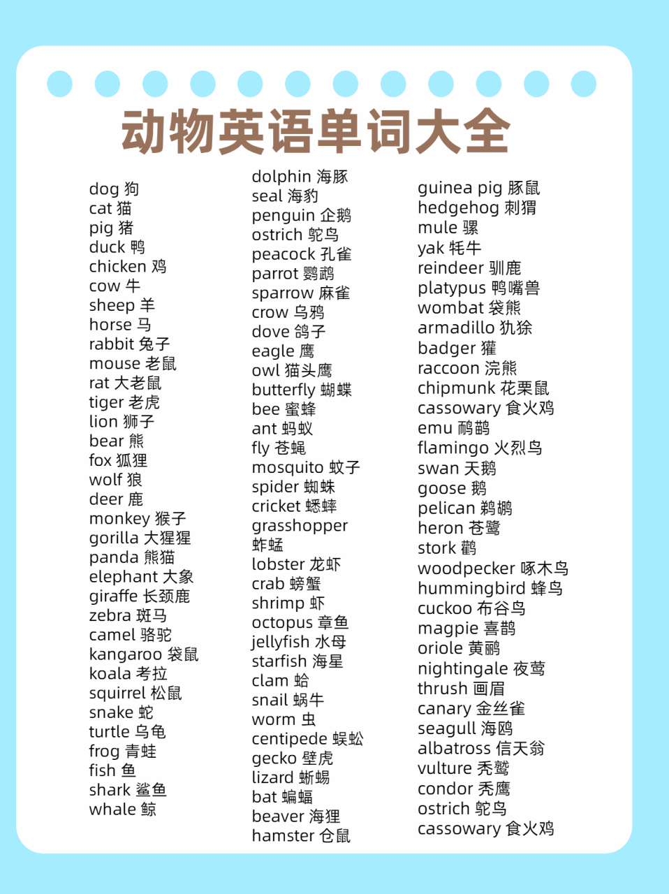 动物英语单词