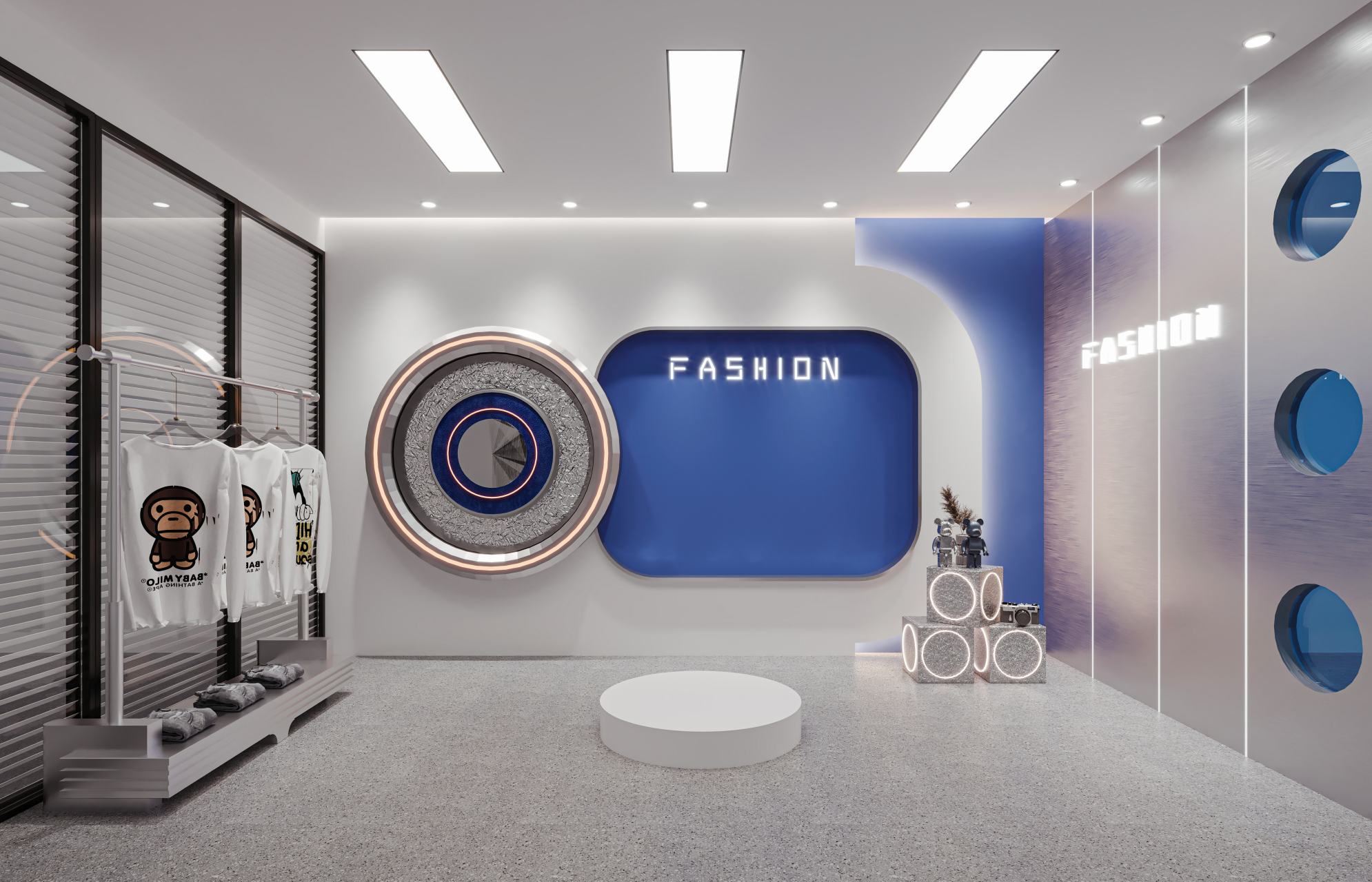 男装直播间设计,简约大气,线条流畅.