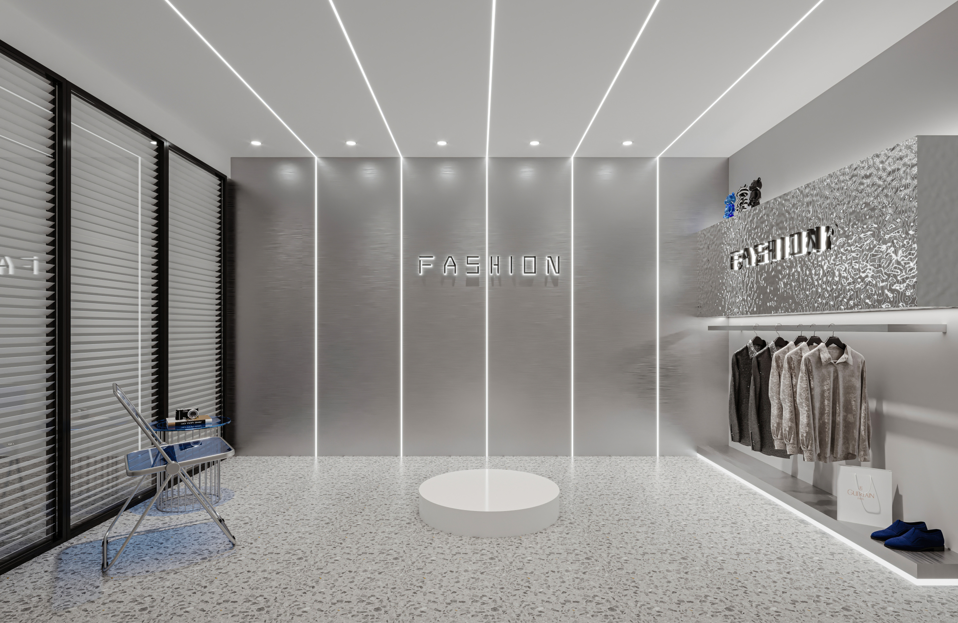 男装直播间设计,简约大气,线条流畅.