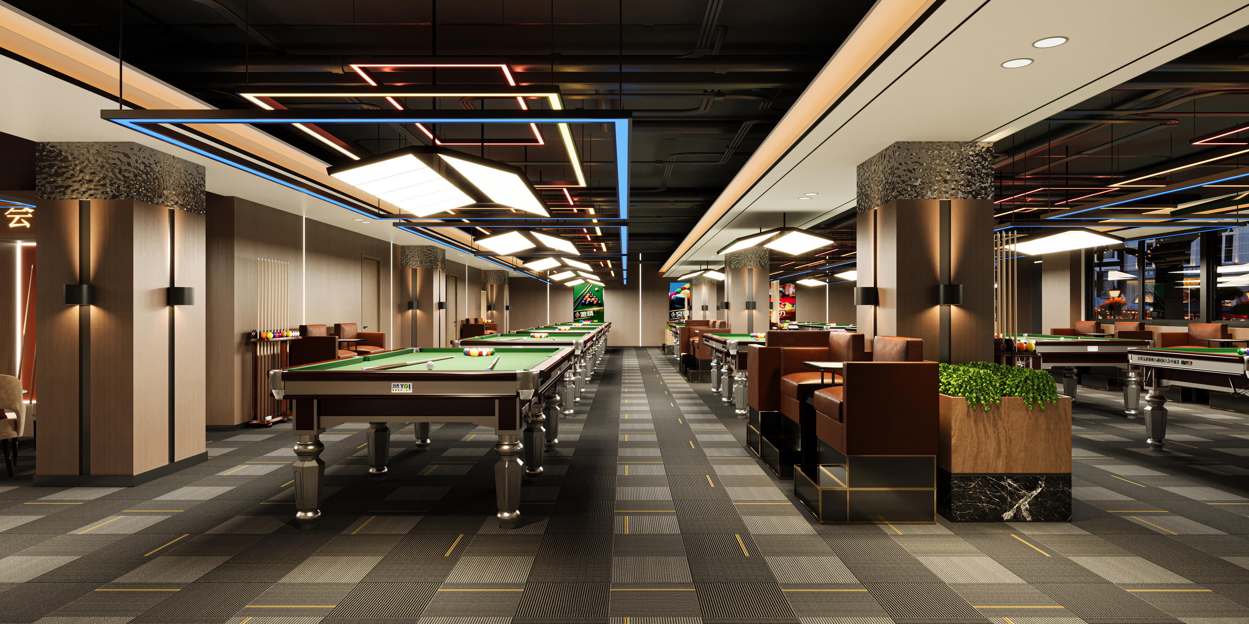 宁波台球厅设计装修效果图分享,台球厅设计装修案例,宁波台球厅装修