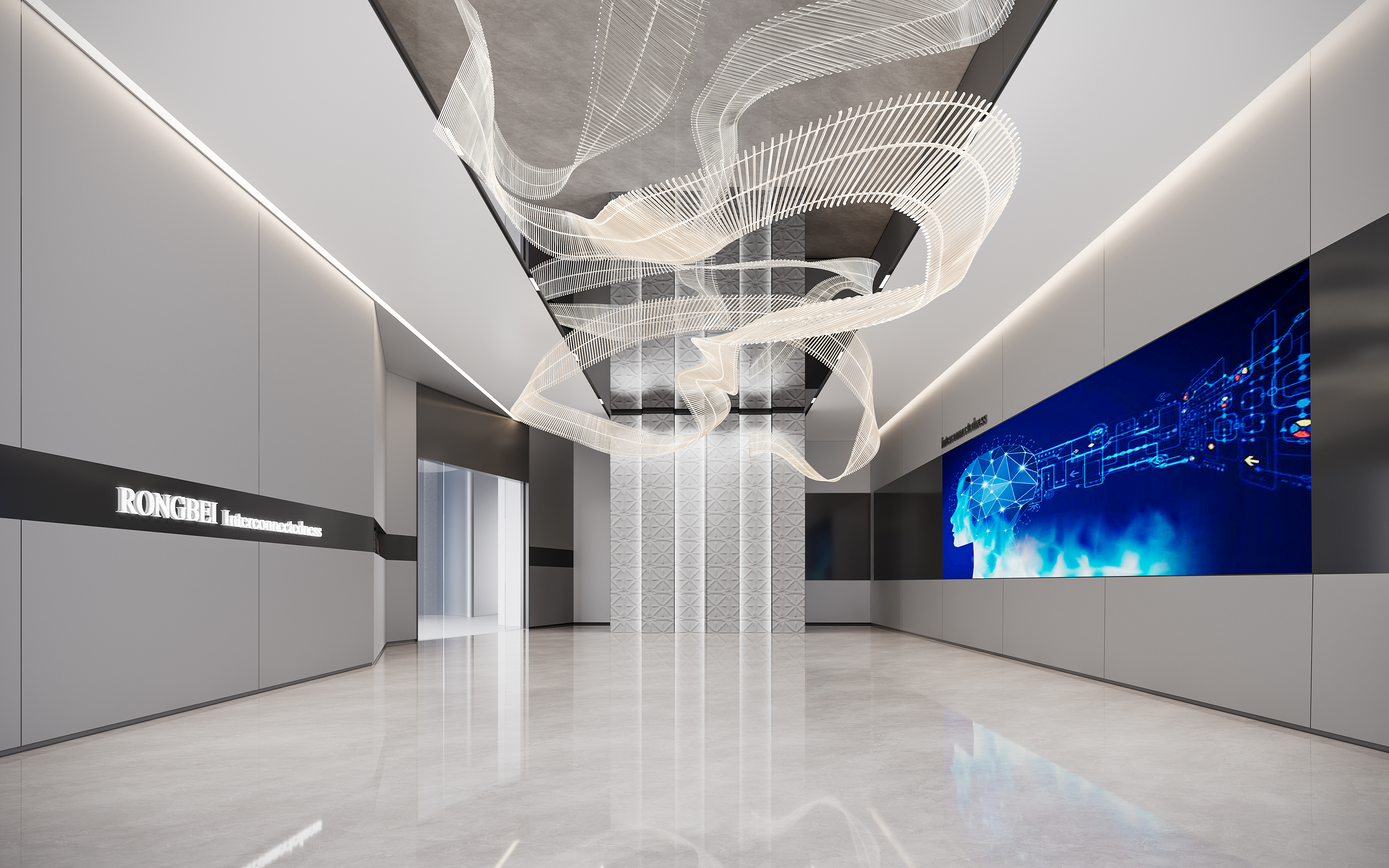 企业数字展厅设计装修效果图赏析,通过沉浸式交互体验,智能导览系统