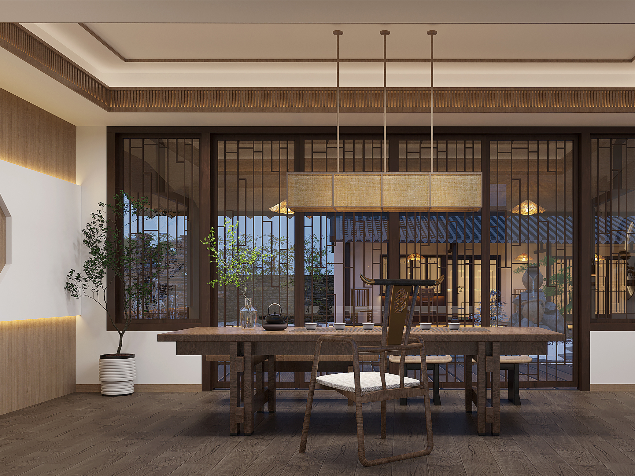 宁波新中式茶馆设计装修案例分享,融合古典雅韵与现代简约,空间布局