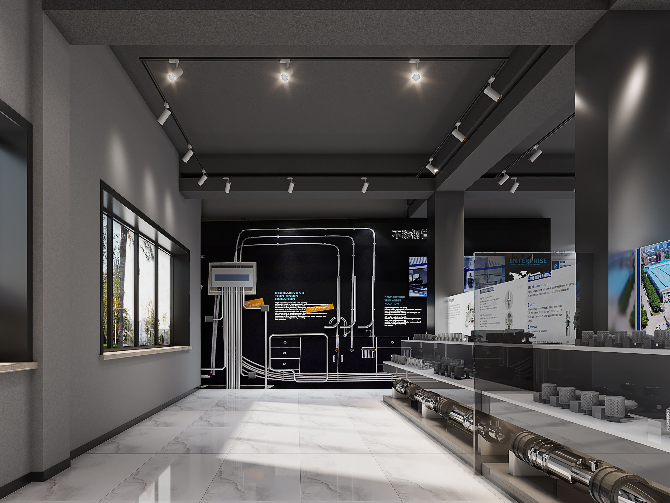 宁波数字产品展厅设计装修案例分享,运用黑白灰基础色调,结合高科技