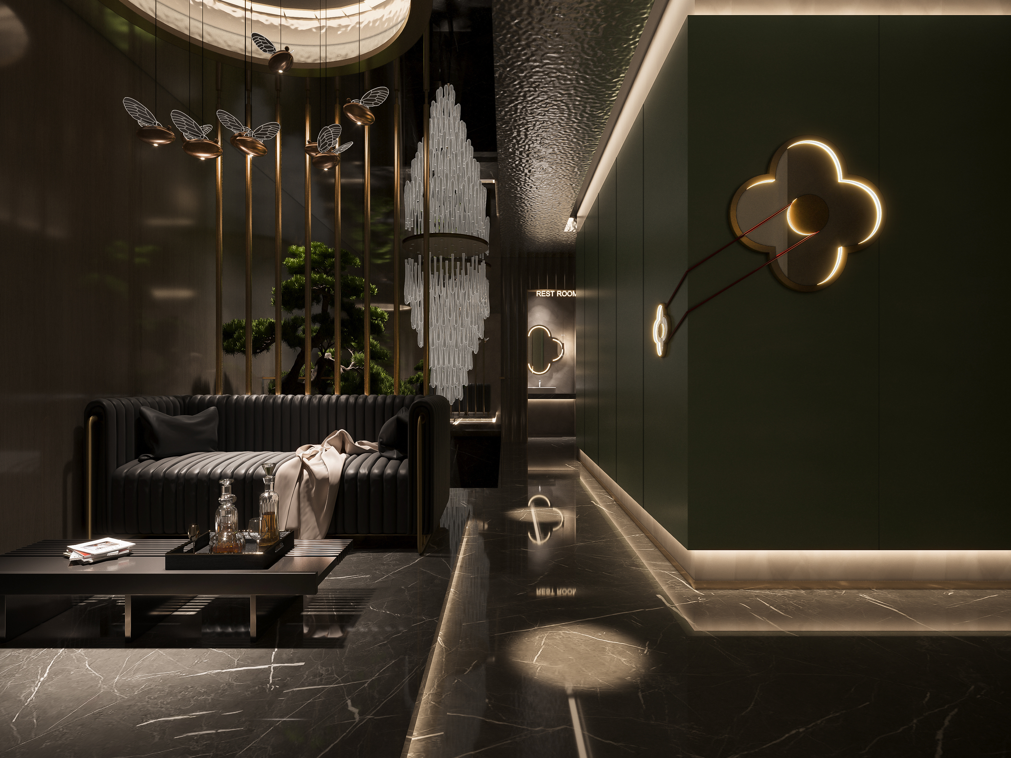 足浴会所设计装修案例分享,柔和灯光,舒适座椅搭配自然装饰,打造惬意