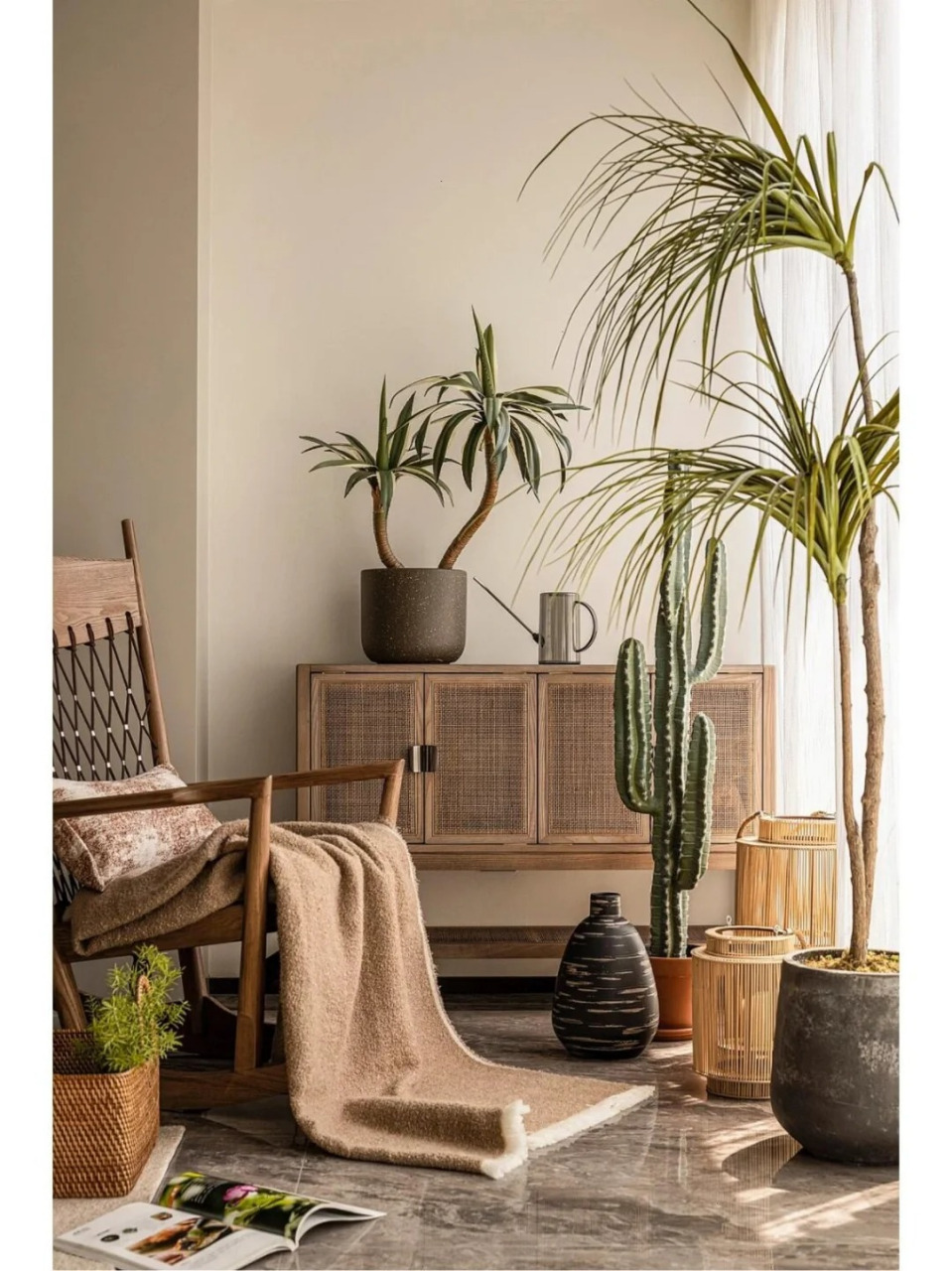 软装多布衣材质,柔和空间的作用.绿植的点缀代表生命的生生不息.