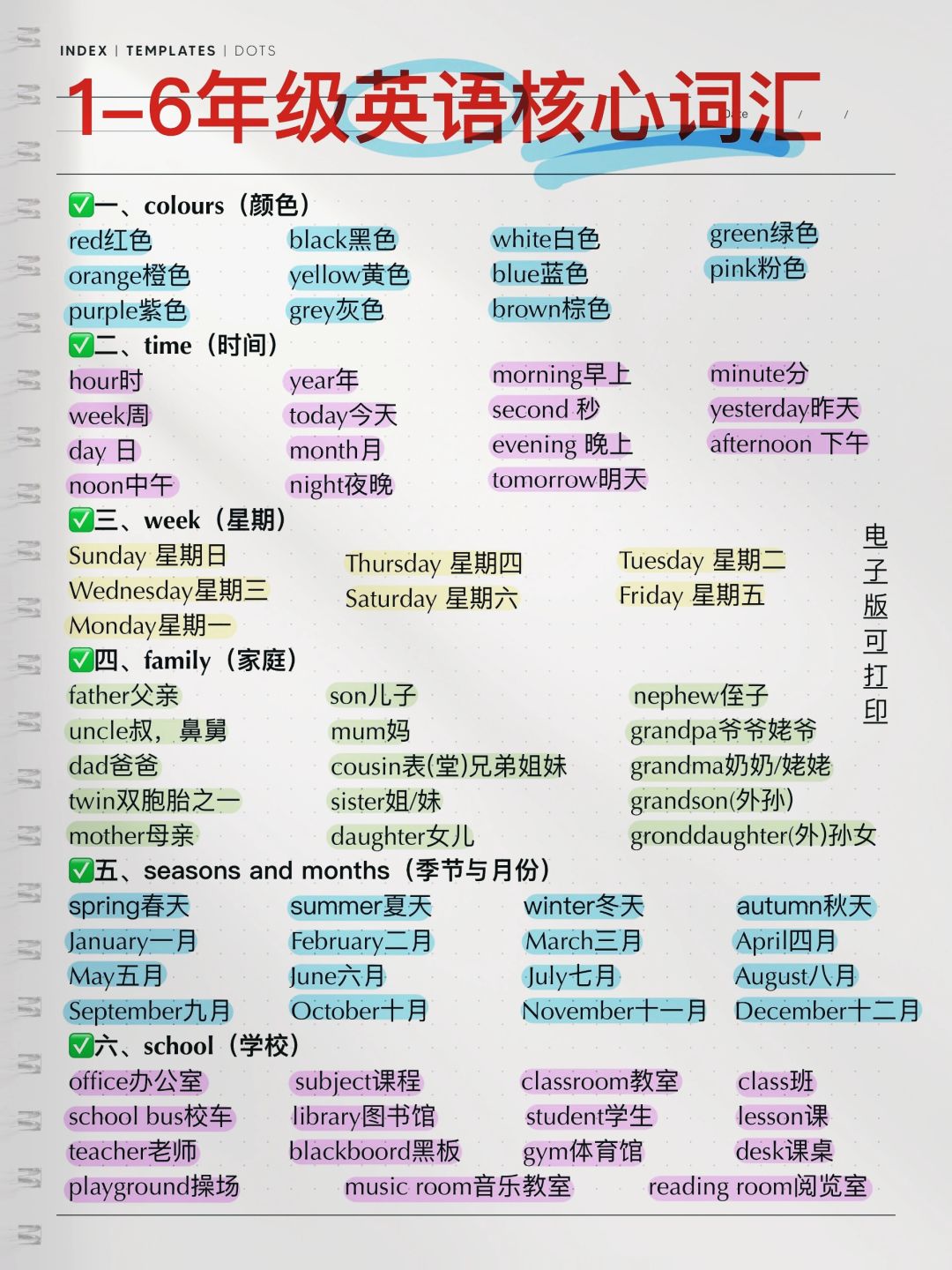 6年级英语核心词汇