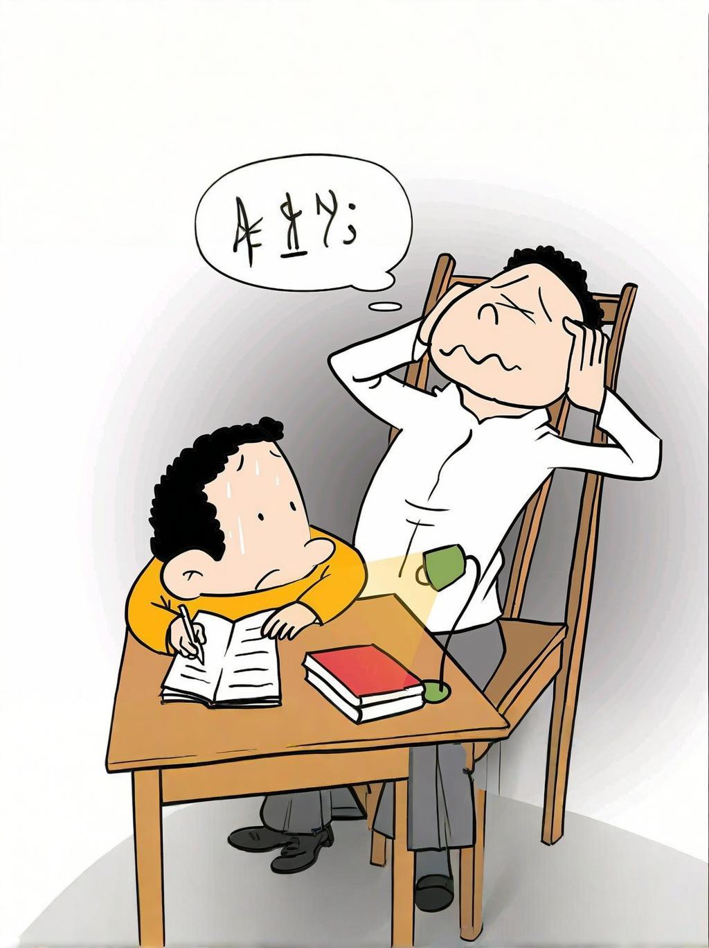 学习跟不上鸡娃卡通孩子贪吃不爱学习讽刺不爱学习学习不认真漫画关于