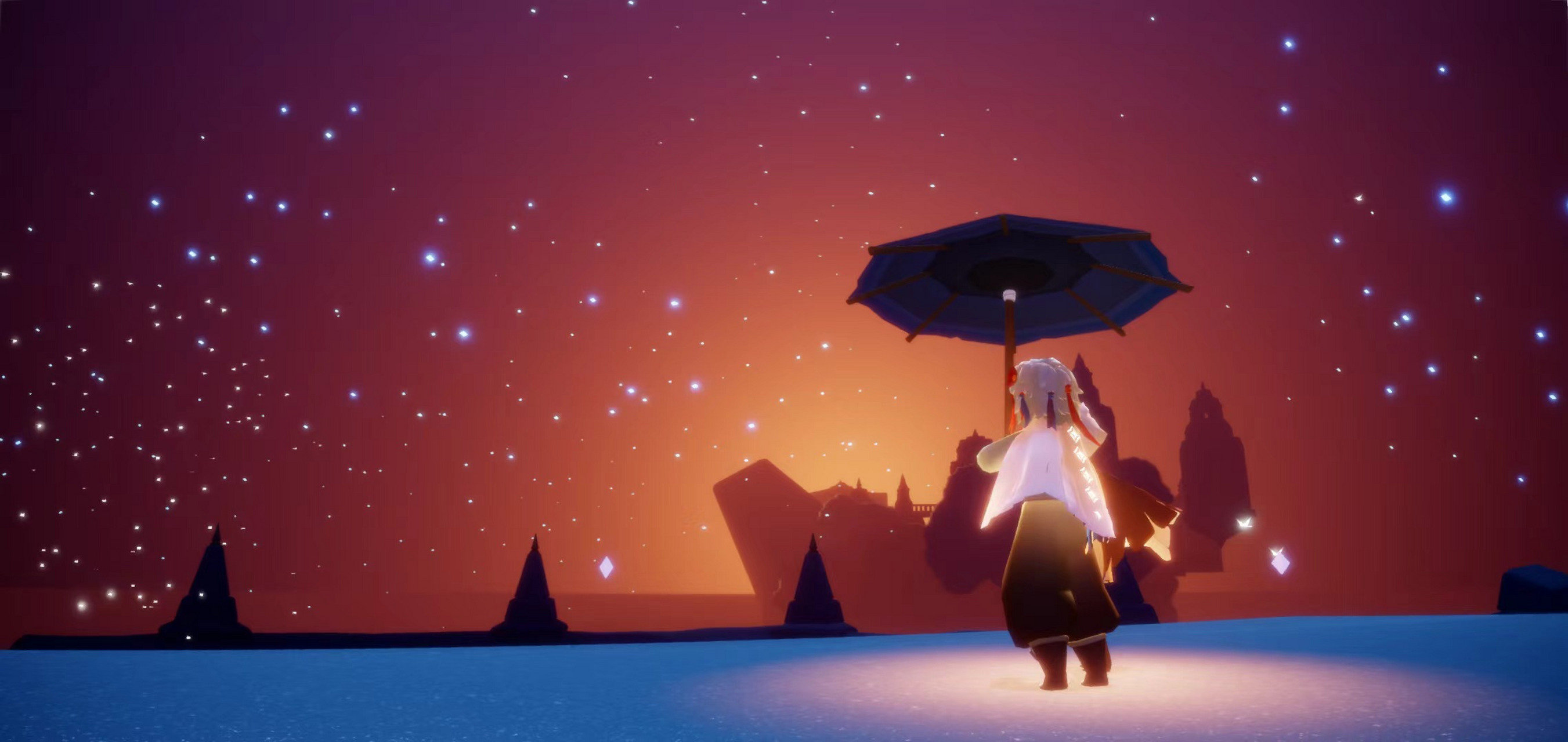 1,来到霞谷终点神殿打坐开门,如果不开门千鸟城是看不到鸟群的.