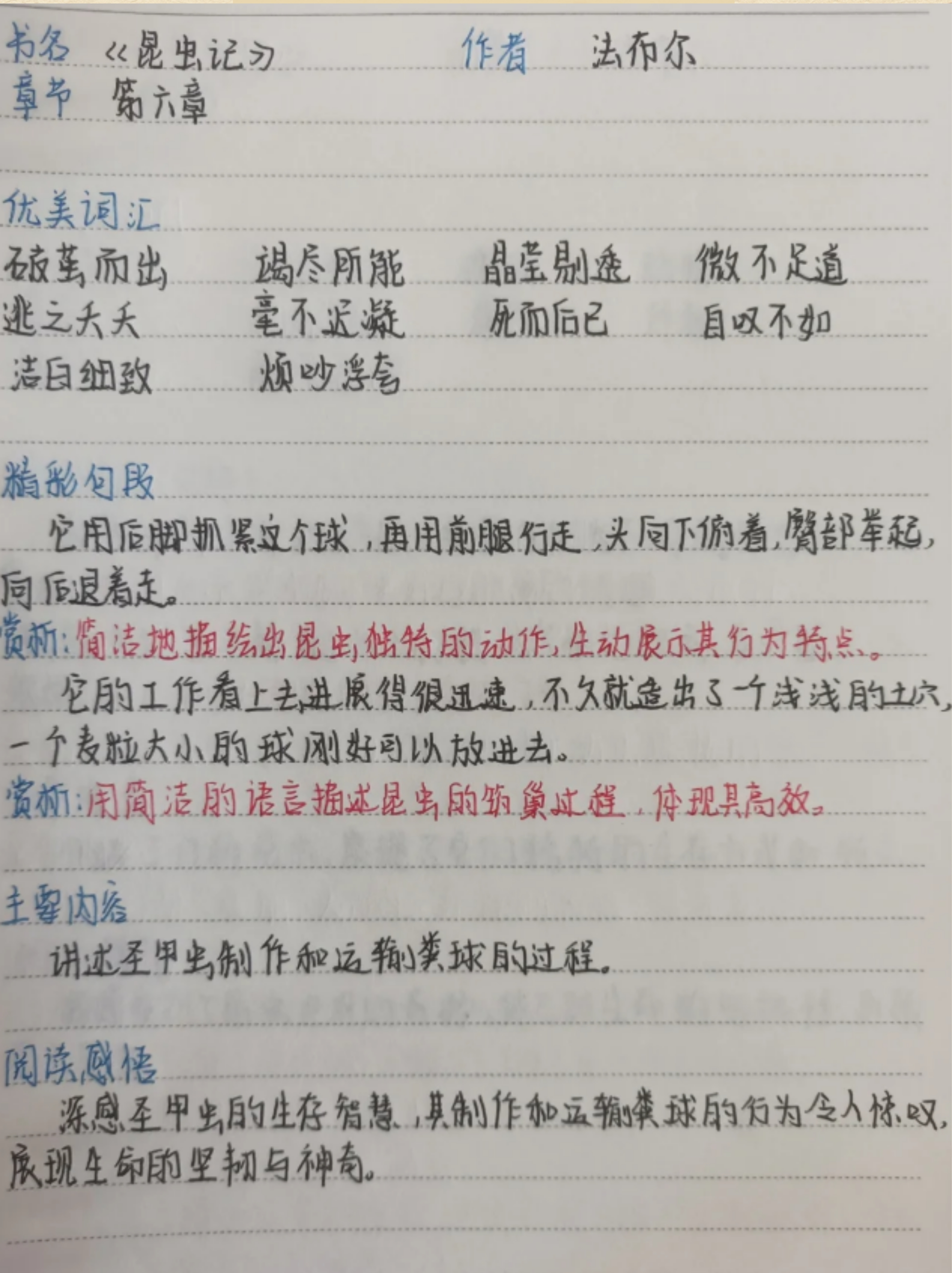 昆虫记1一7章摘抄笔记  第一章  摘抄:我从放大镜里见过蝉发怒的样子.