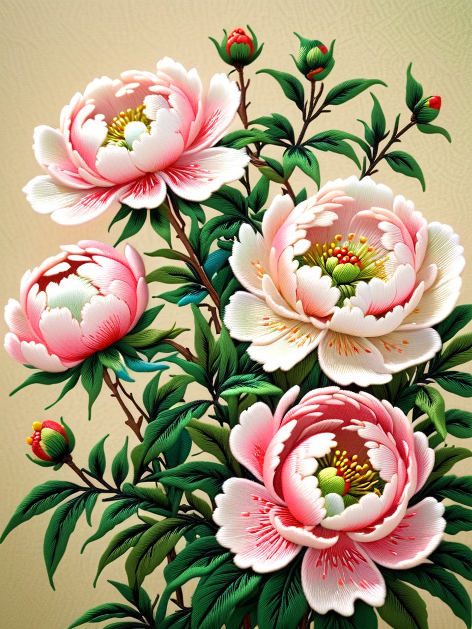 刺绣|花花世界(13) 牡丹刺绣 #花卉图案# #艺术欣赏# #刺绣# #手工