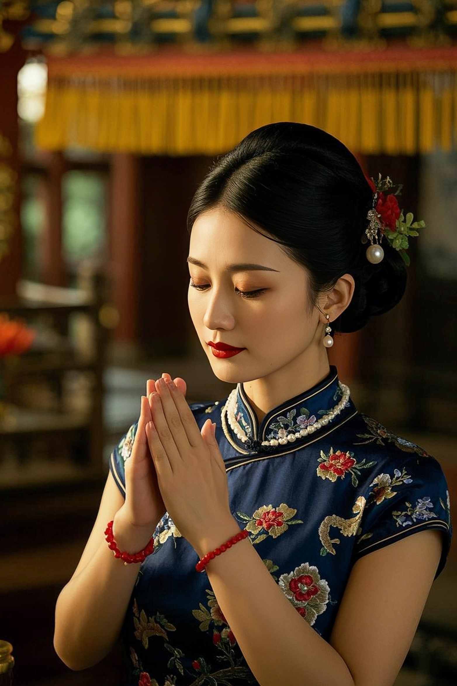 她们亭亭玉立,一袭旗袍勾勒出温婉身姿