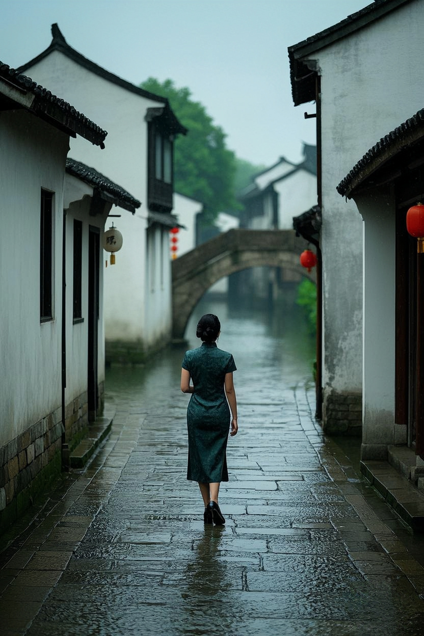 雨丝如愁,纷纷扬扬地飘落在江南古巷