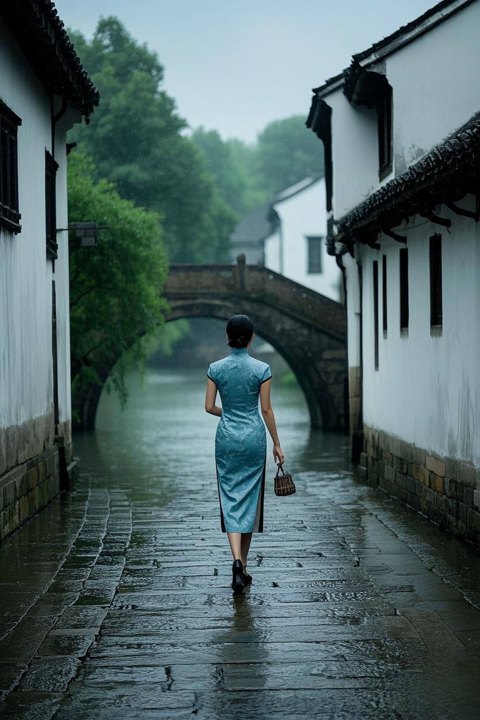 雨丝如愁,纷纷扬扬地飘落在江南古巷