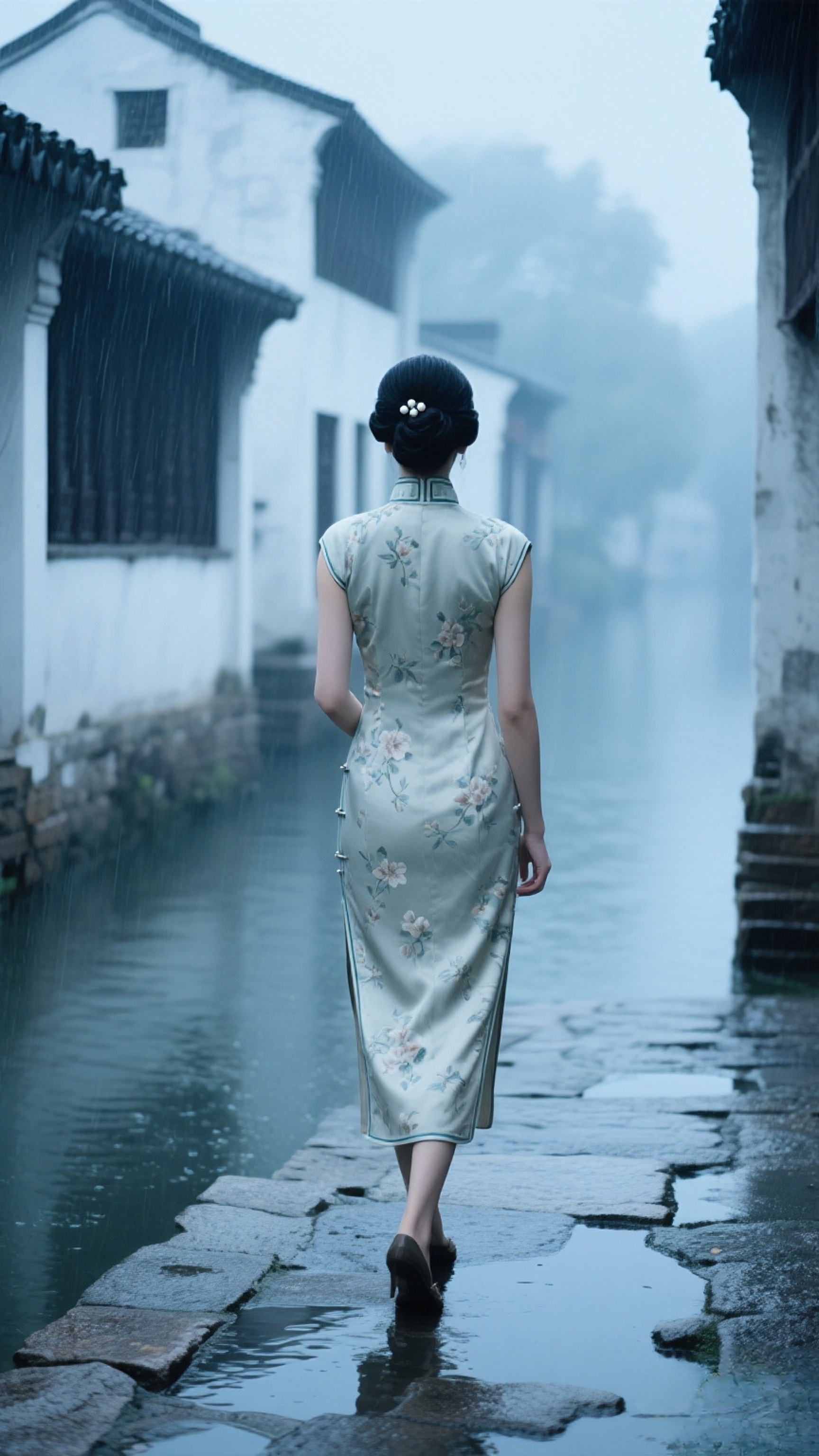 她的背影,带着一丝落寞与惆怅,似是被岁月遗落的诗行