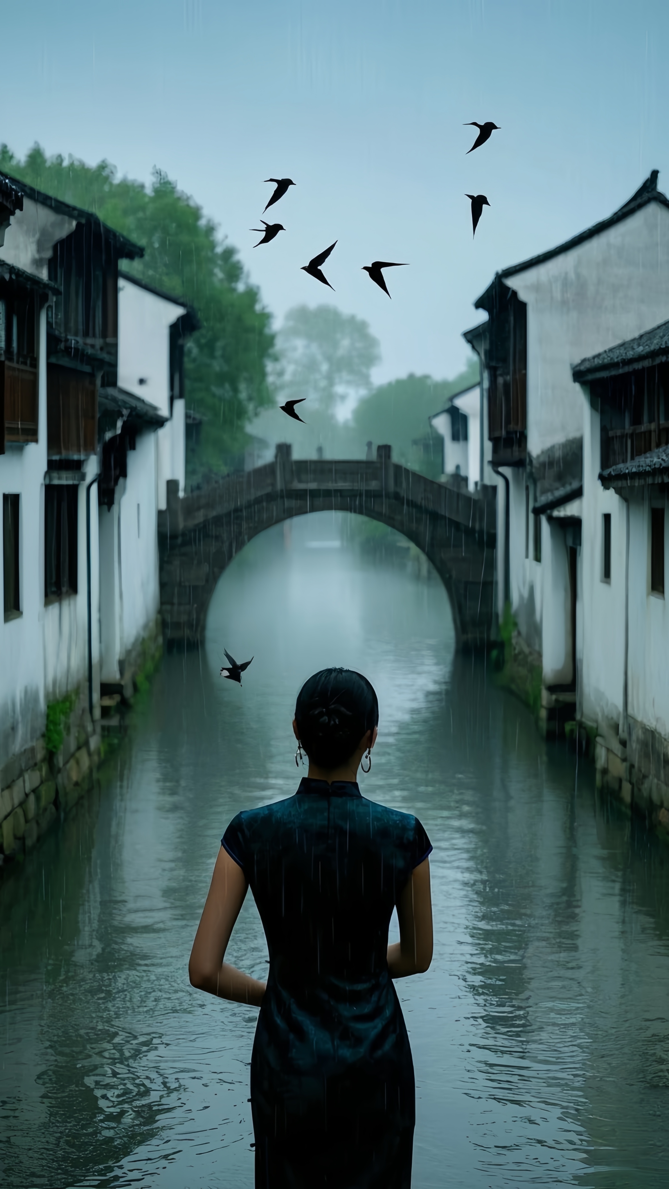 她的背影,带着一丝落寞与惆怅,似是被岁月遗落的诗行