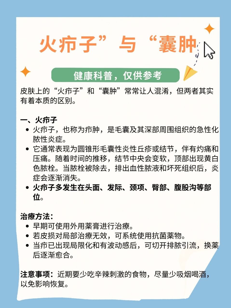 你知道么  皮肤上的"火疖子"和"囊肿"常常让人混淆,但两者其实有着