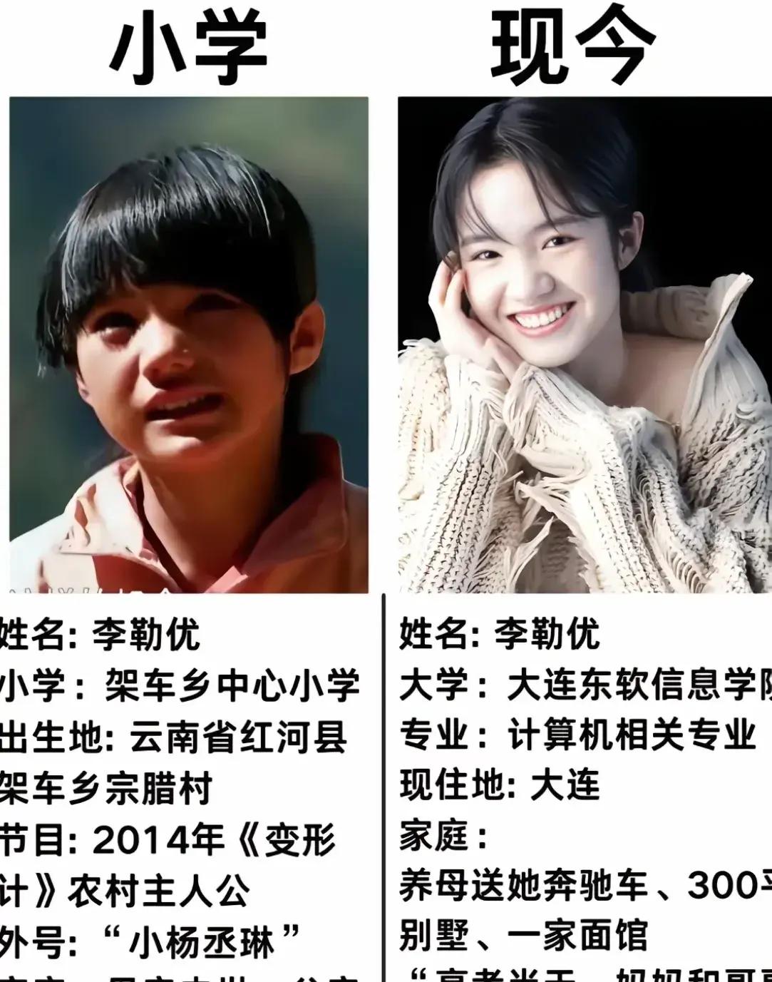 看到一张变形计中农村女主人公李勒优的前后对比图片,很是感慨!