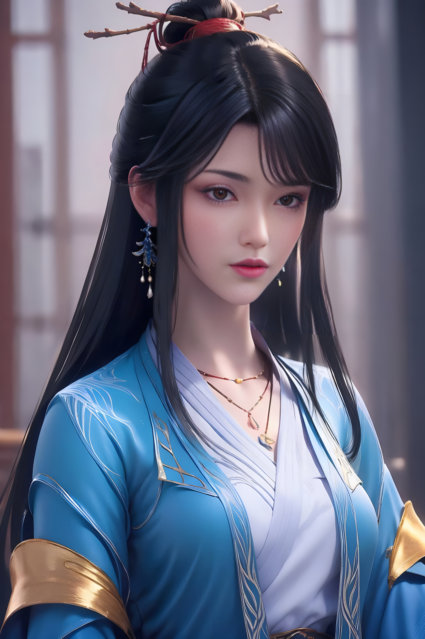 国漫女神ai高清手机壁纸:元尊夭夭,一身青衣肤白如雪,气质清冷,貌美