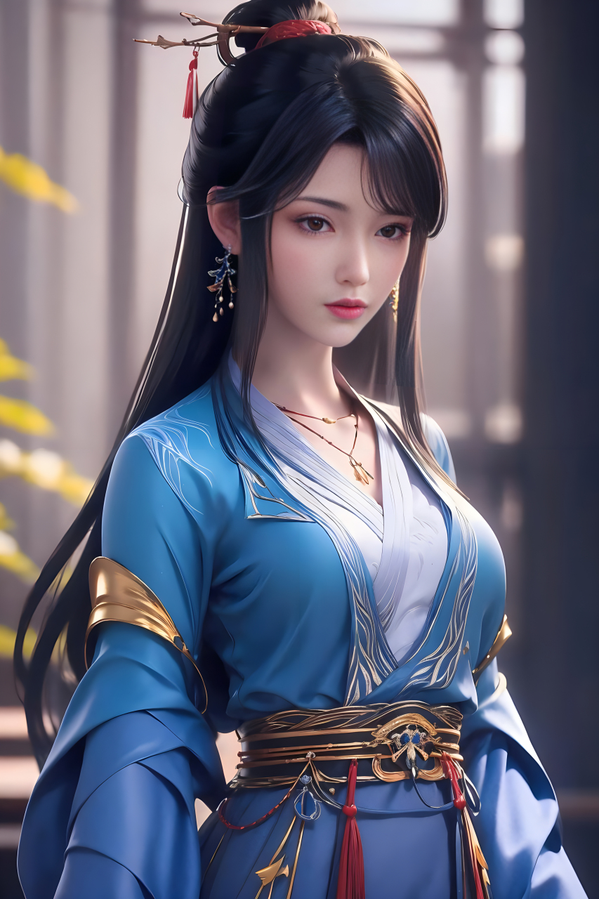 国漫女神ai高清手机壁纸:元尊夭夭,一身青衣肤白如雪,气质清冷,貌美