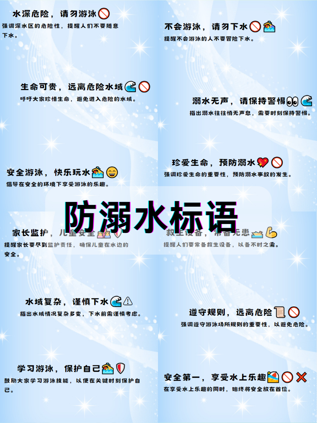 水深危险,请勿游泳  强调深水区的危险性,提醒人们不要