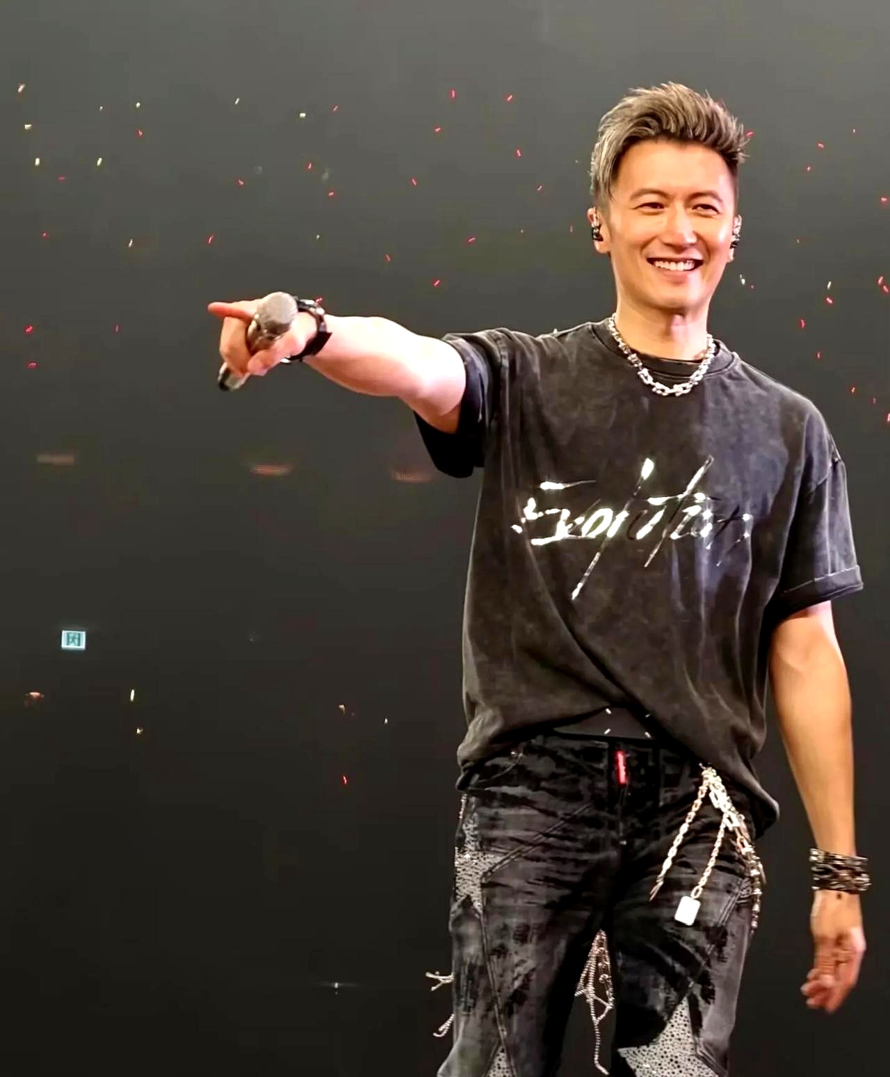 原来,谢霆锋第一天演唱会的时候,王菲就坐在观众席,然后谢霆锋在躺舷