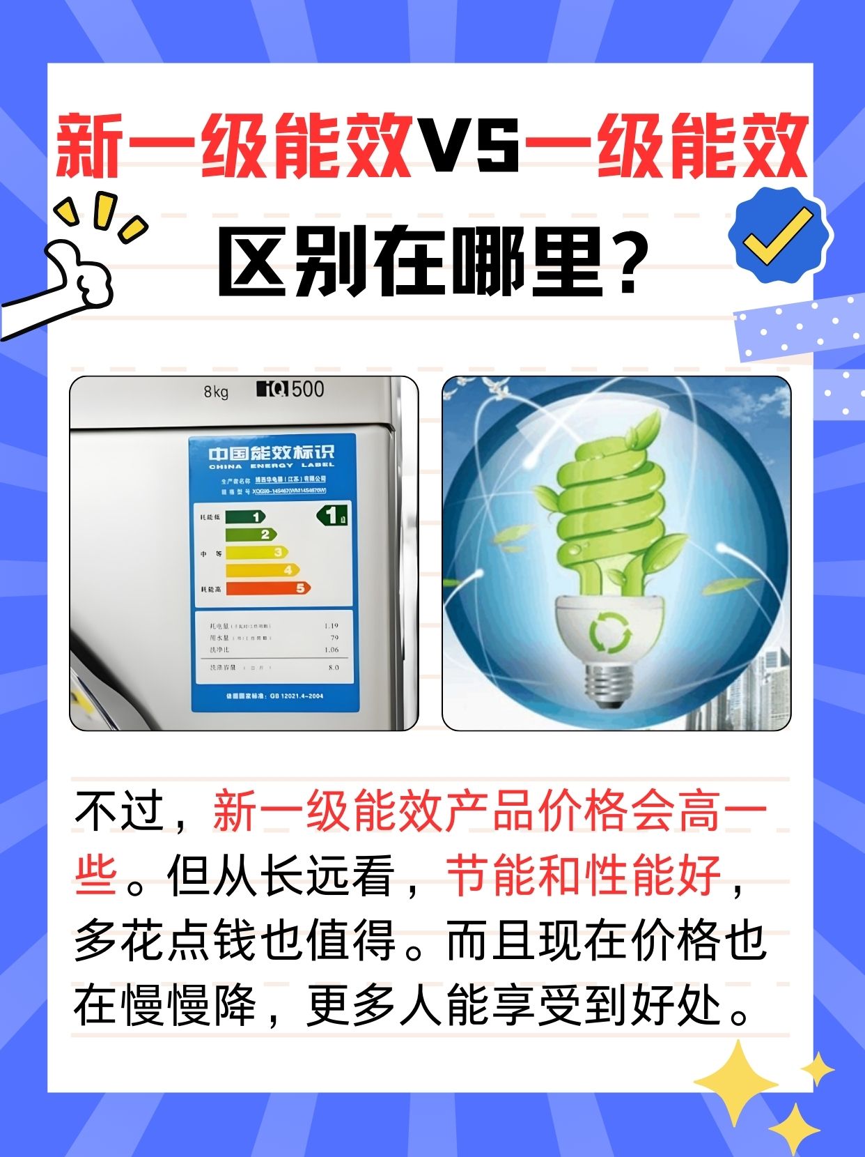 新一级能效vs老一级能效:家电节能大比拼  最近在选购家电时,发现很多