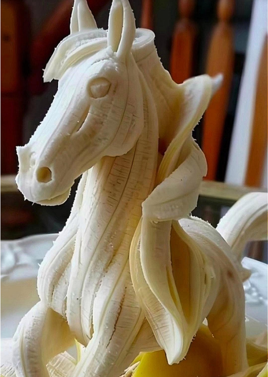 外甥女用香蕉制作的,不错吧,艺术生就是不一样,在饭店这两根香蕉能卖