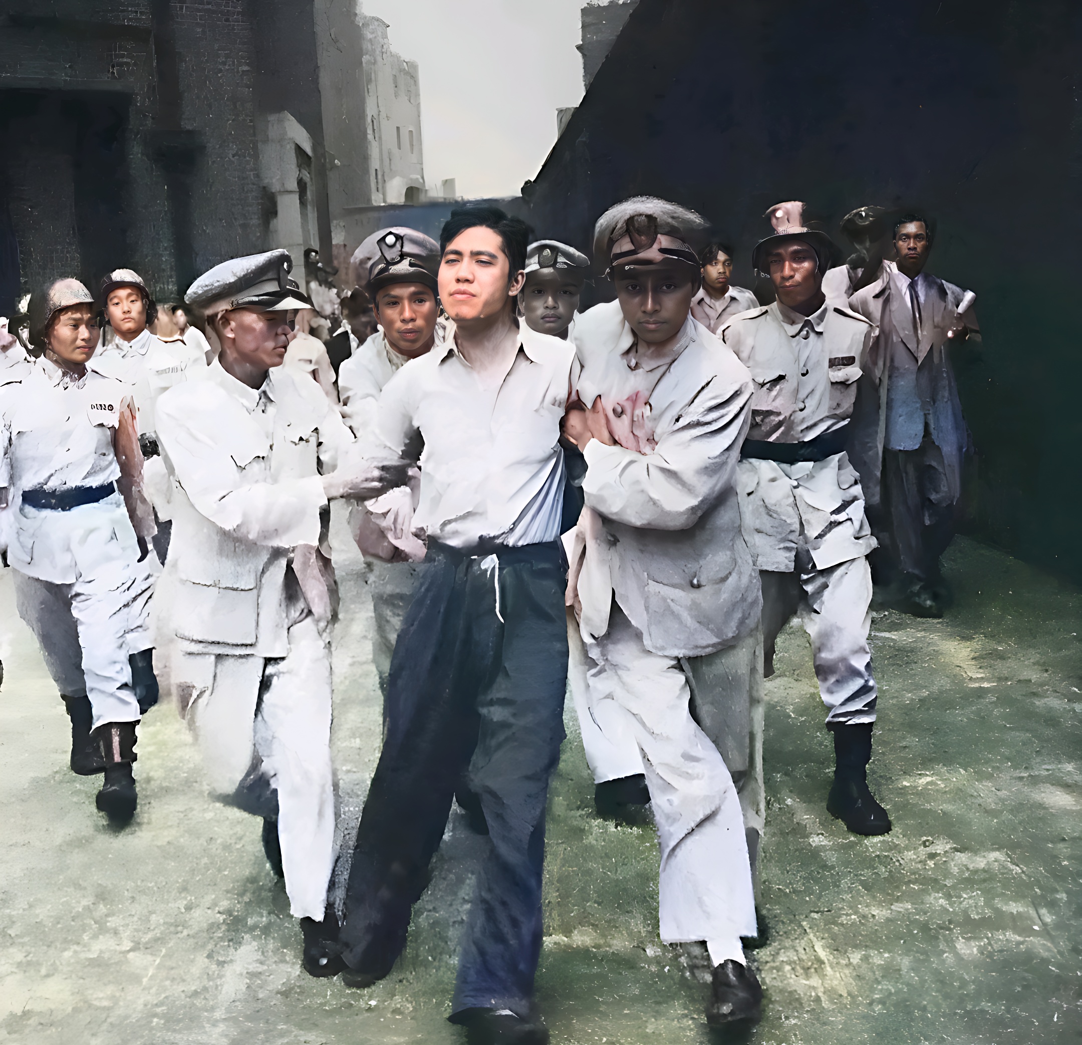 此时他昂首挺胸,神情从容,将生死置之度外