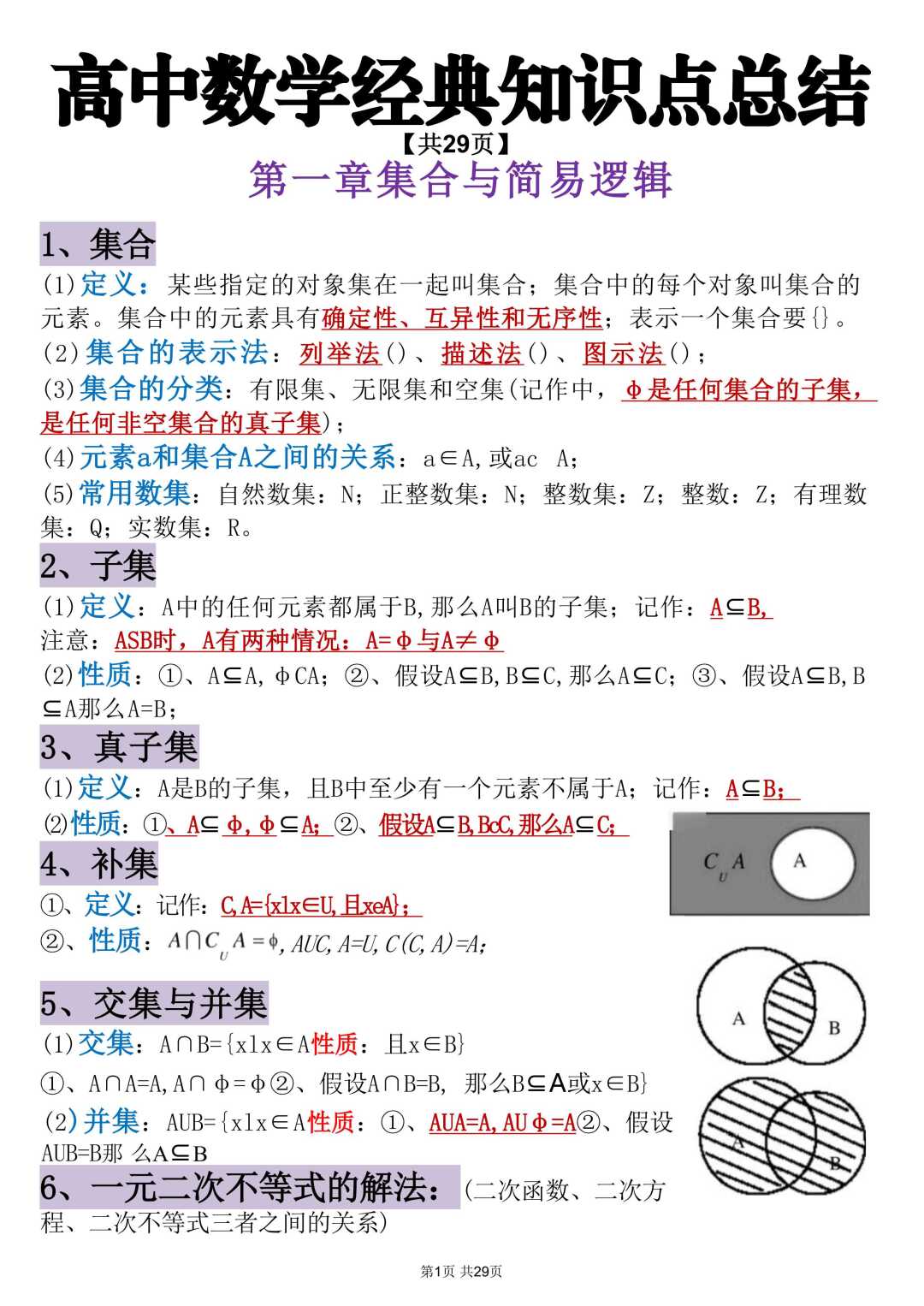 高中数学常考的知识点背下来