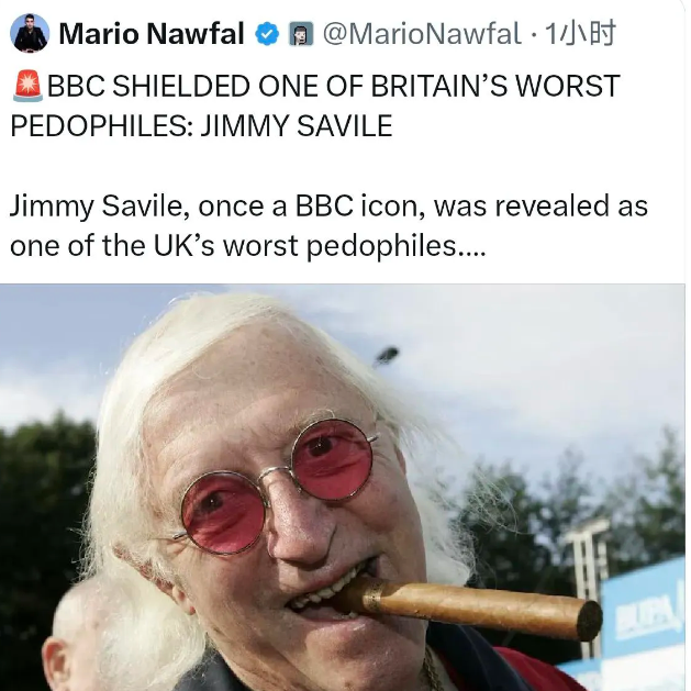 吉米·萨维尔,曾经bbc台柱子般的存在,头戴光环,是电视上的常客,主持