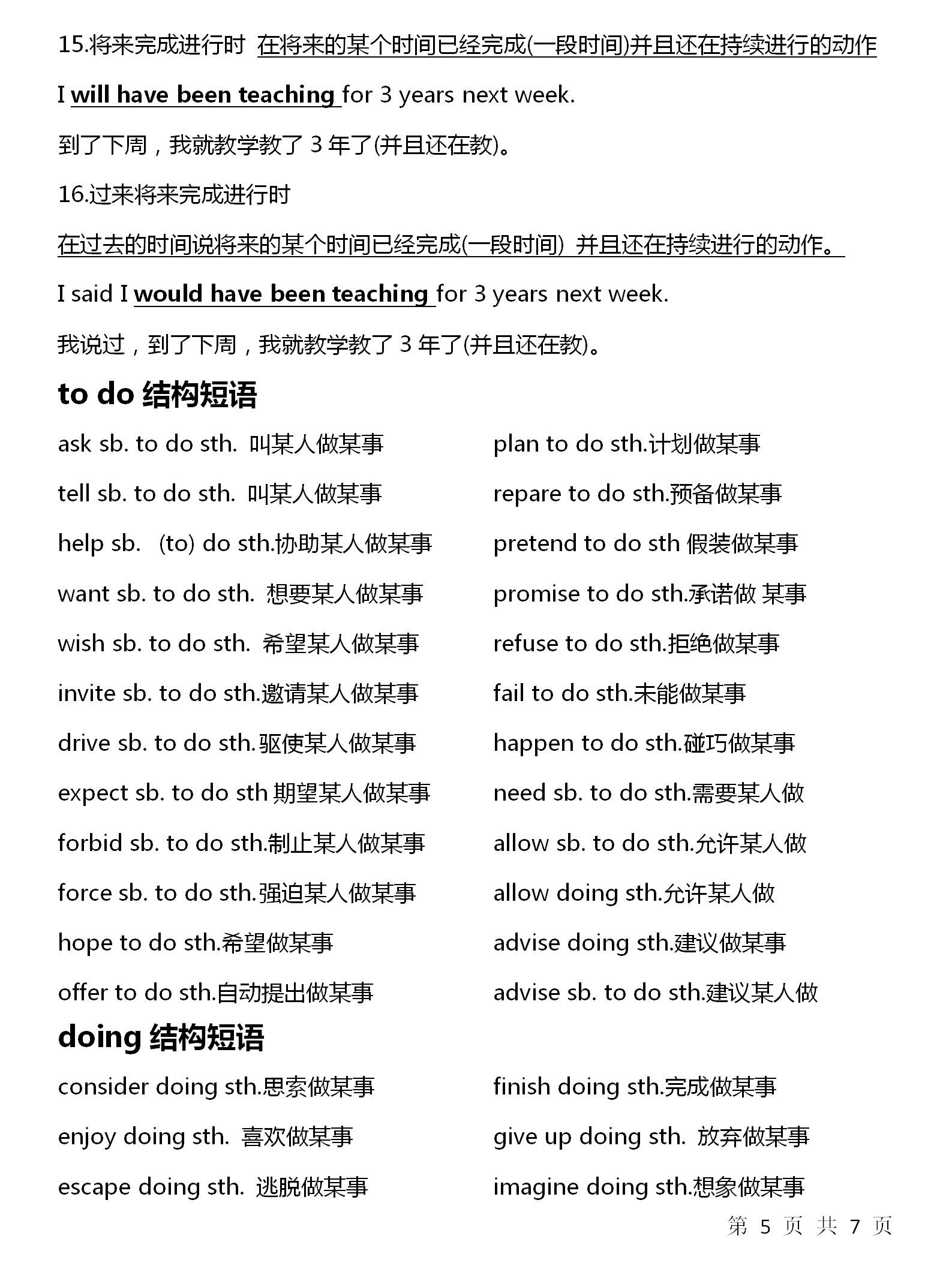 过去将来时would do 5现在进行时be doing