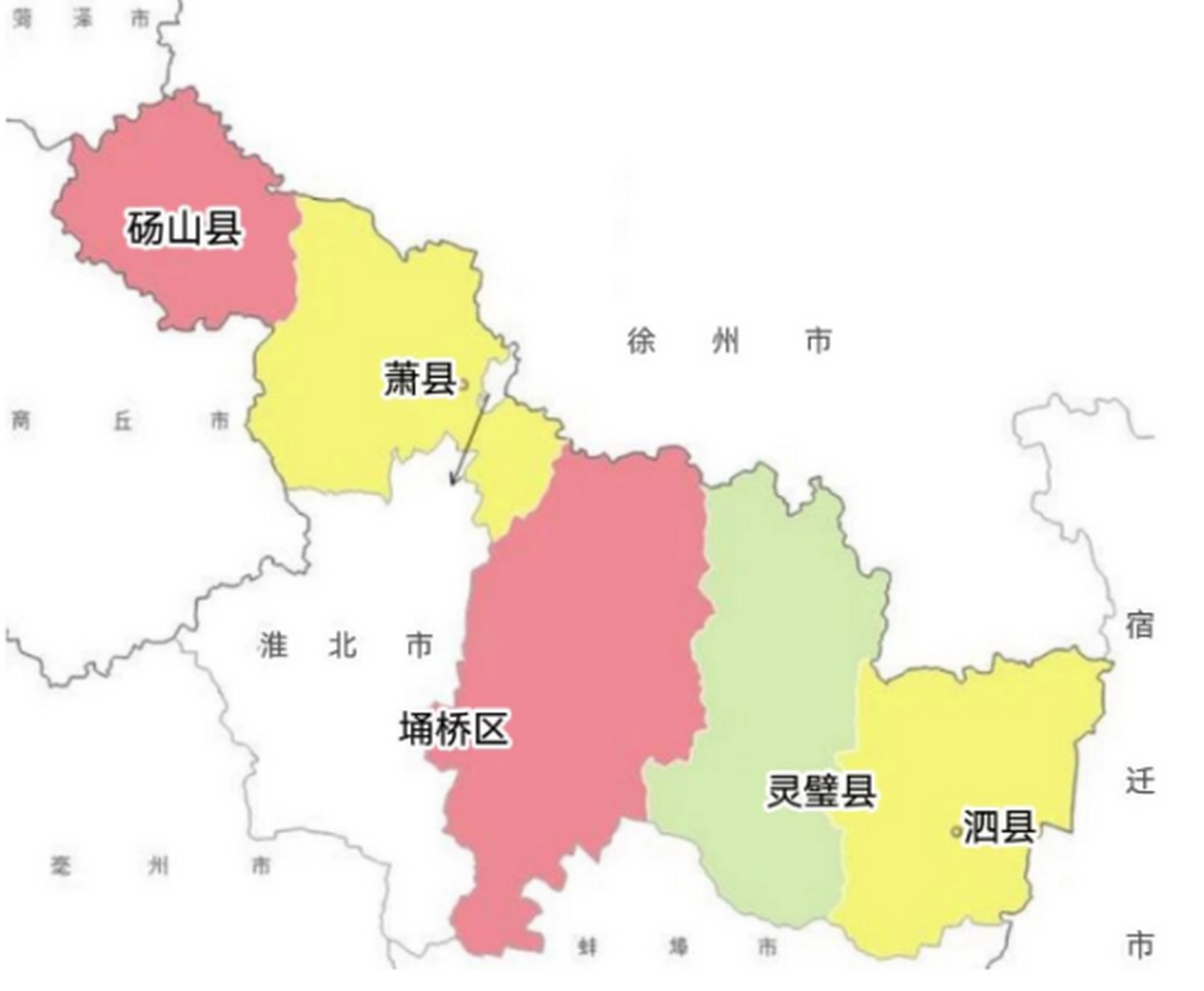 安徽宿州的地图形状真够怪的,四个县加上一个区,排成一条直线,感觉上